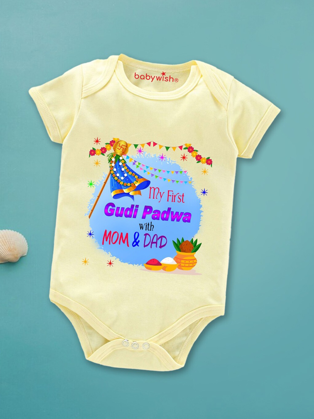 Babywish Infants Typography Printed Cotton Bodysuit, Yellow