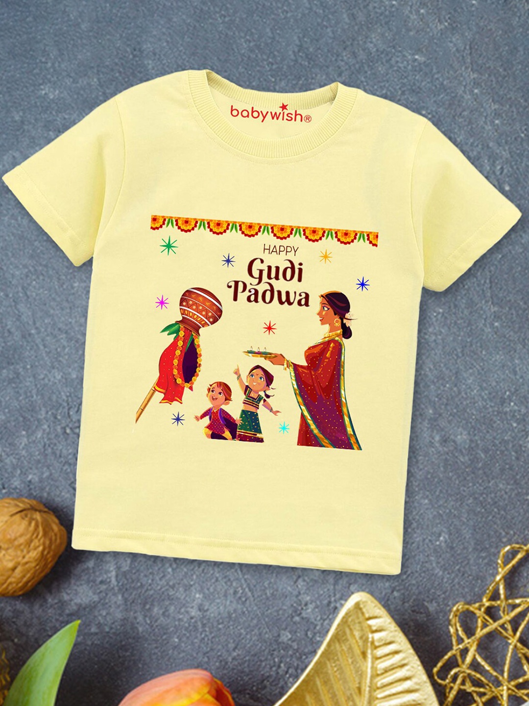 Babywish Kids Gudi Padwa Printed Round Neck Short Sleeves Cotton Relaxed Fit T-shirt, Yellow
Babywish Kids Gudi Padwa Printed Round Neck Short Sleeves Cotton Relaxed Fit T-shirt, Yellow