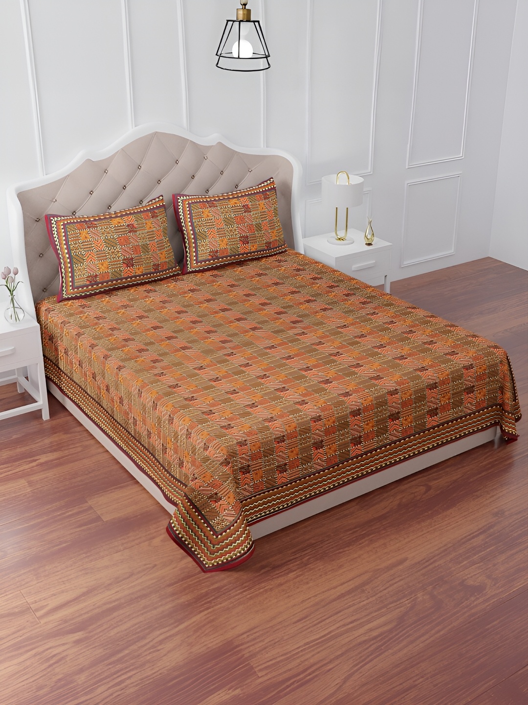 The Craft Monk Green & Gold-Toned Ethnic Cotton 240 TC King Bedsheet with 2 Pillow Covers
The Craft Monk Green & Gold-Toned Ethnic Cotton 240 TC King Bedsheet with 2 Pillow Covers