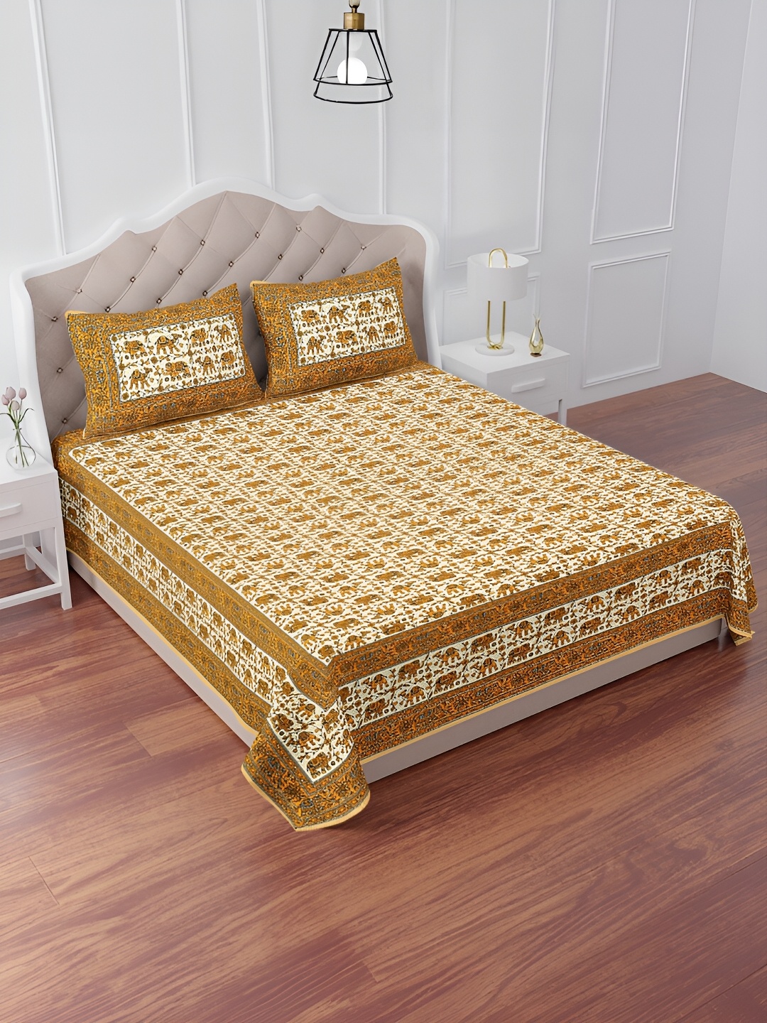 The Craft Monk Mustard & Yellow Floral Cotton 240 TC King Bedsheet with 2 Pillow Covers
The Craft Monk Mustard & Yellow Floral Cotton 240 TC King Bedsheet with 2 Pillow Covers