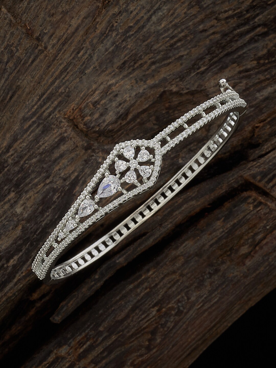 Kushal's Fashion Jewellery Rhodium-Plated Cubic Zirconia-Studded Kada Bracelet, Silver
Kushal's Fashion Jewellery Rhodium-Plated Cubic Zirconia-Studded Kada Bracelet, Silver
