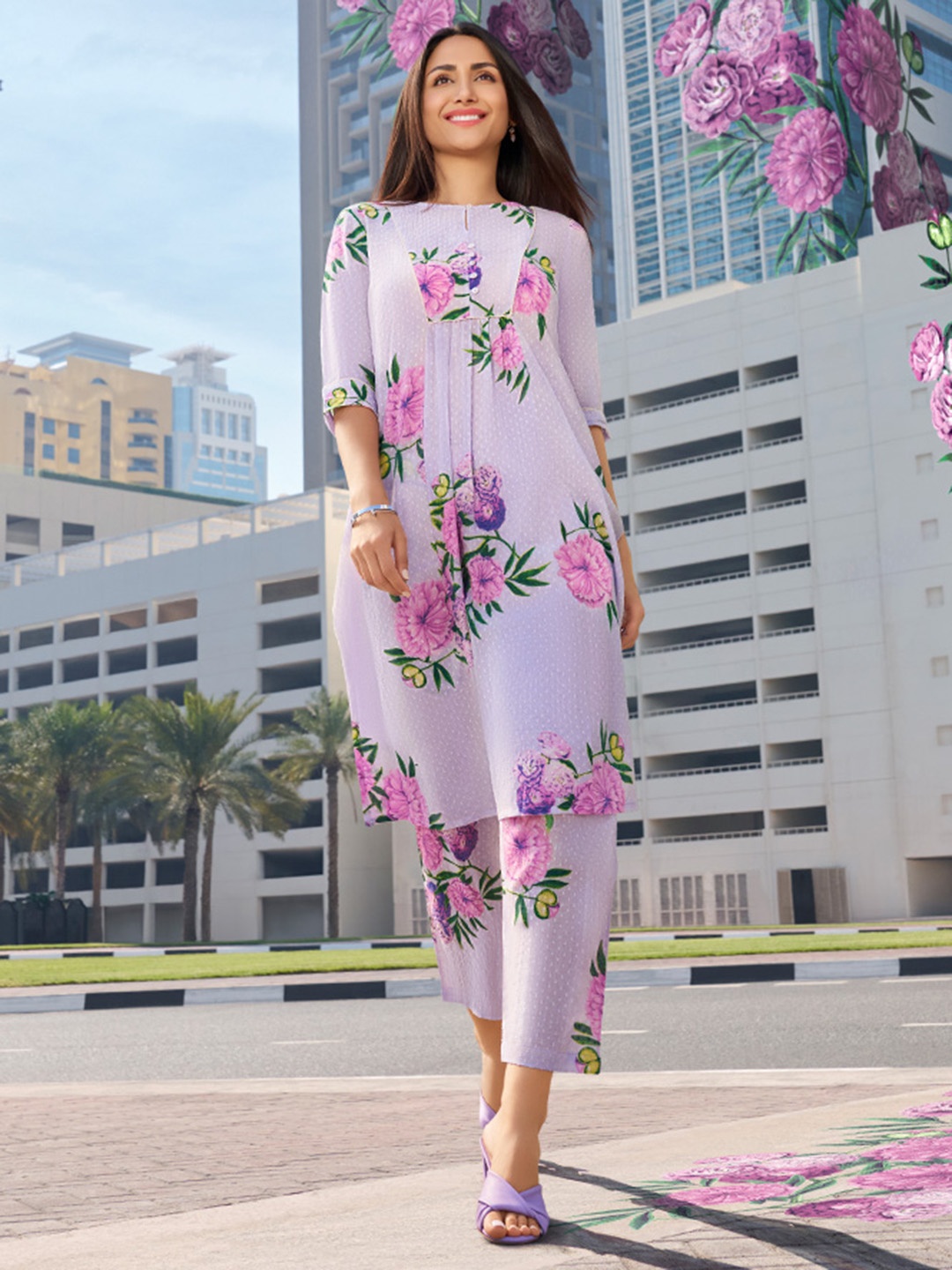W Floral Printed Keyhole Neck Regular Pure Cotton A-Line Kurta With Trousers, Purple
W Floral Printed Keyhole Neck Regular Pure Cotton A-Line Kurta With Trousers, Purple