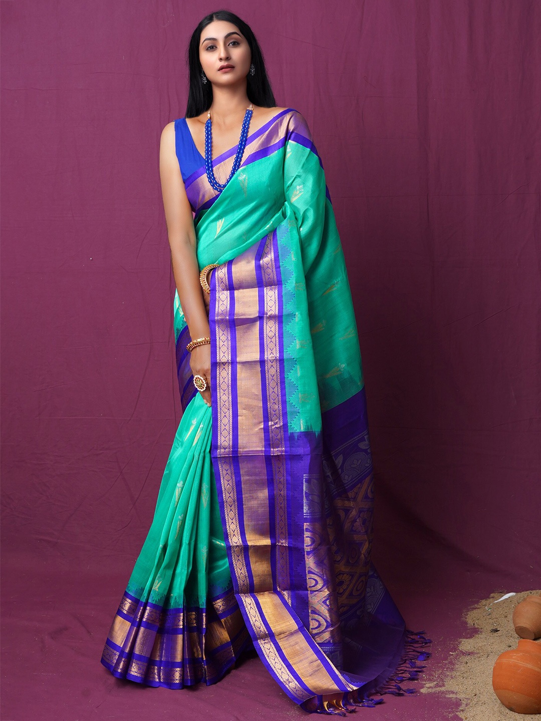 Unnati Silks Woven Design Woven Design Zari Silk Cotton Kanjeevaram Saree, Green