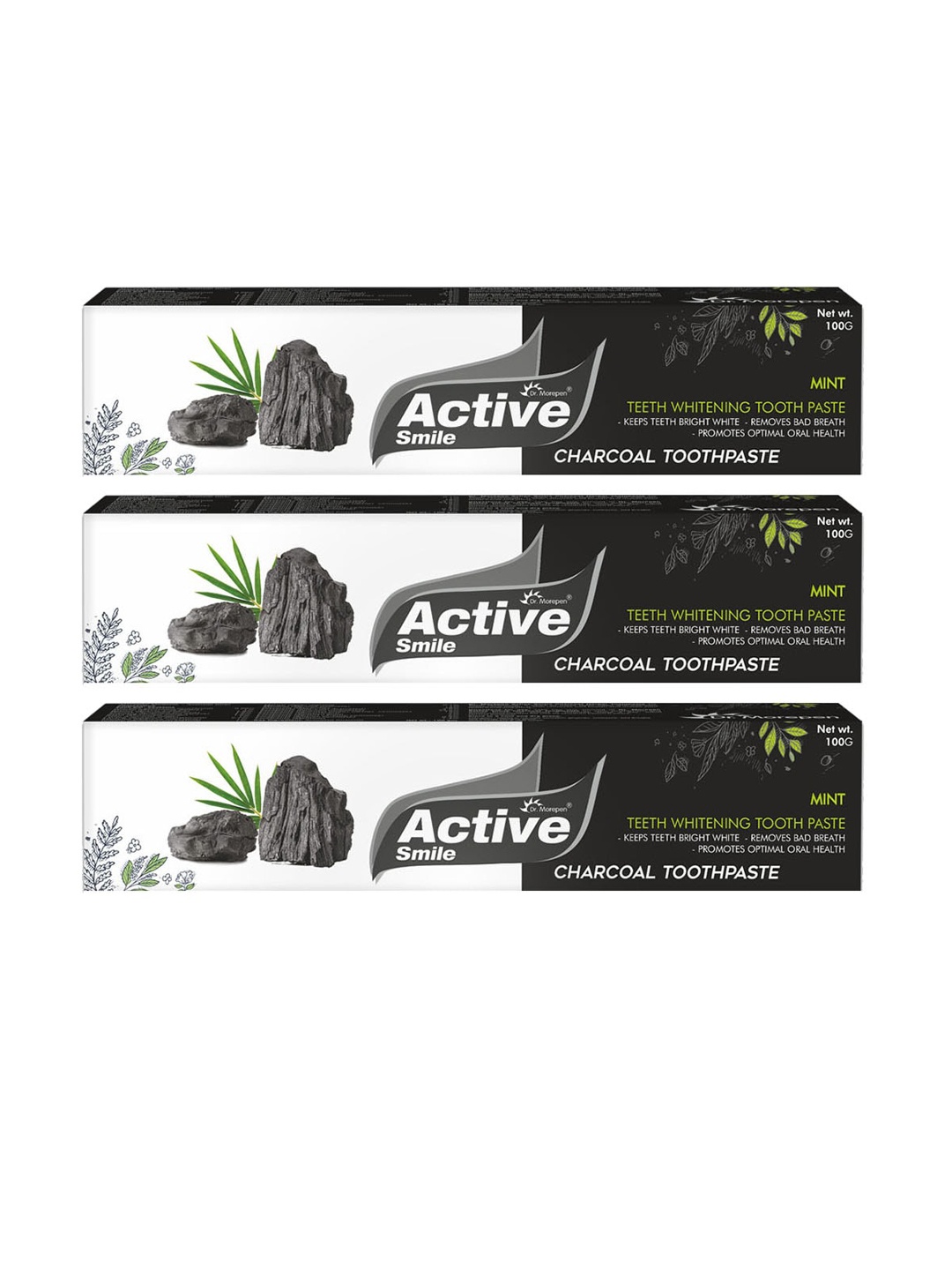 Dr. Morepen Set of 3 Active Smile Charcoal Toothpaste For Teeth Whitening - 100g Each, Black
Dr. Morepen Set of 3 Active Smile Charcoal Toothpaste For Teeth Whitening - 100g Each, Black