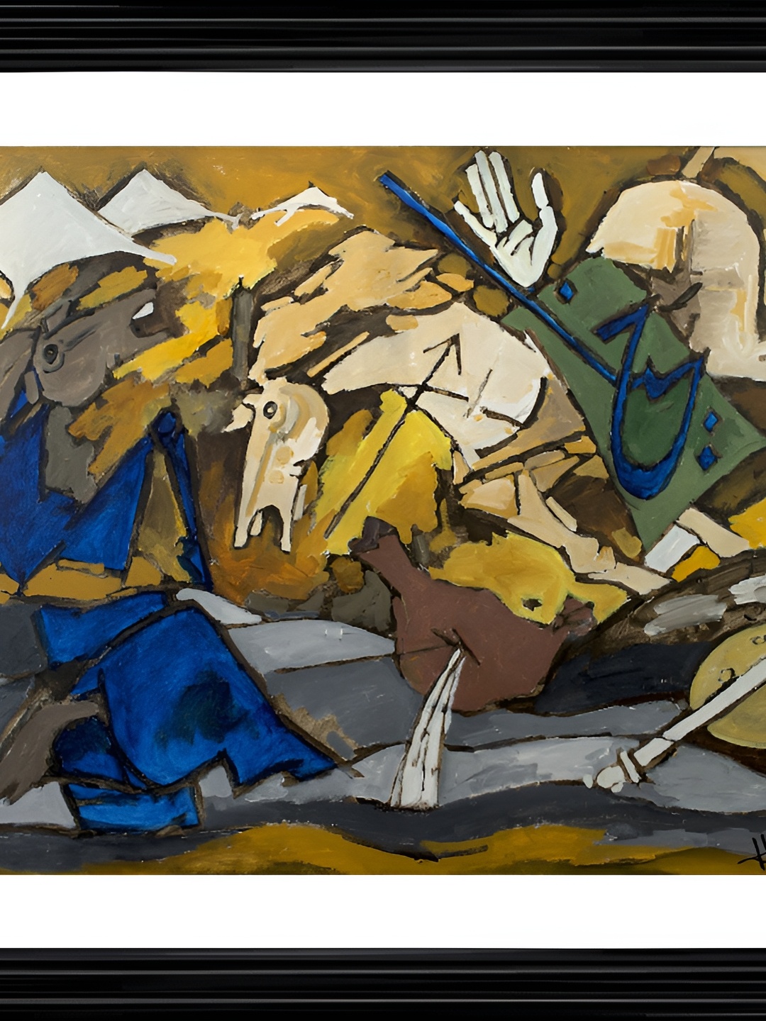 Adventures India Yellow & Blue Wooden Painting Wall Art