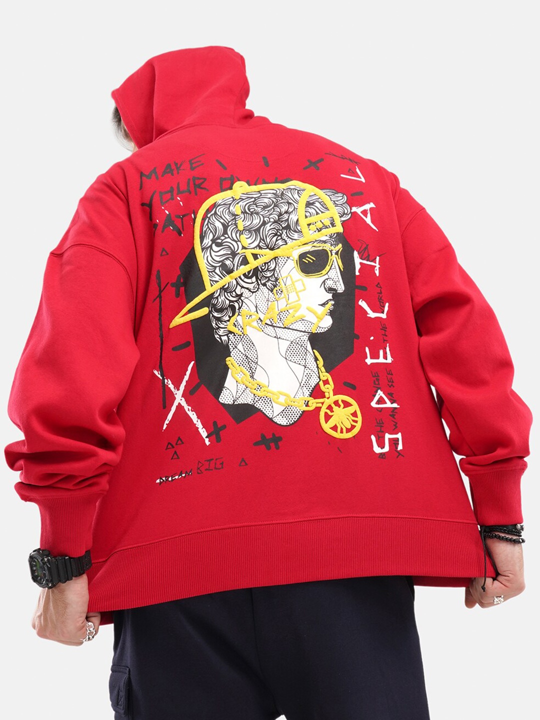Crazy Mosquitoes David Oversized Fleece Graphic Printed Cotton Hooded Sweatshirt, Red
Crazy Mosquitoes David Oversized Fleece Graphic Printed Cotton Hooded Sweatshirt, Red