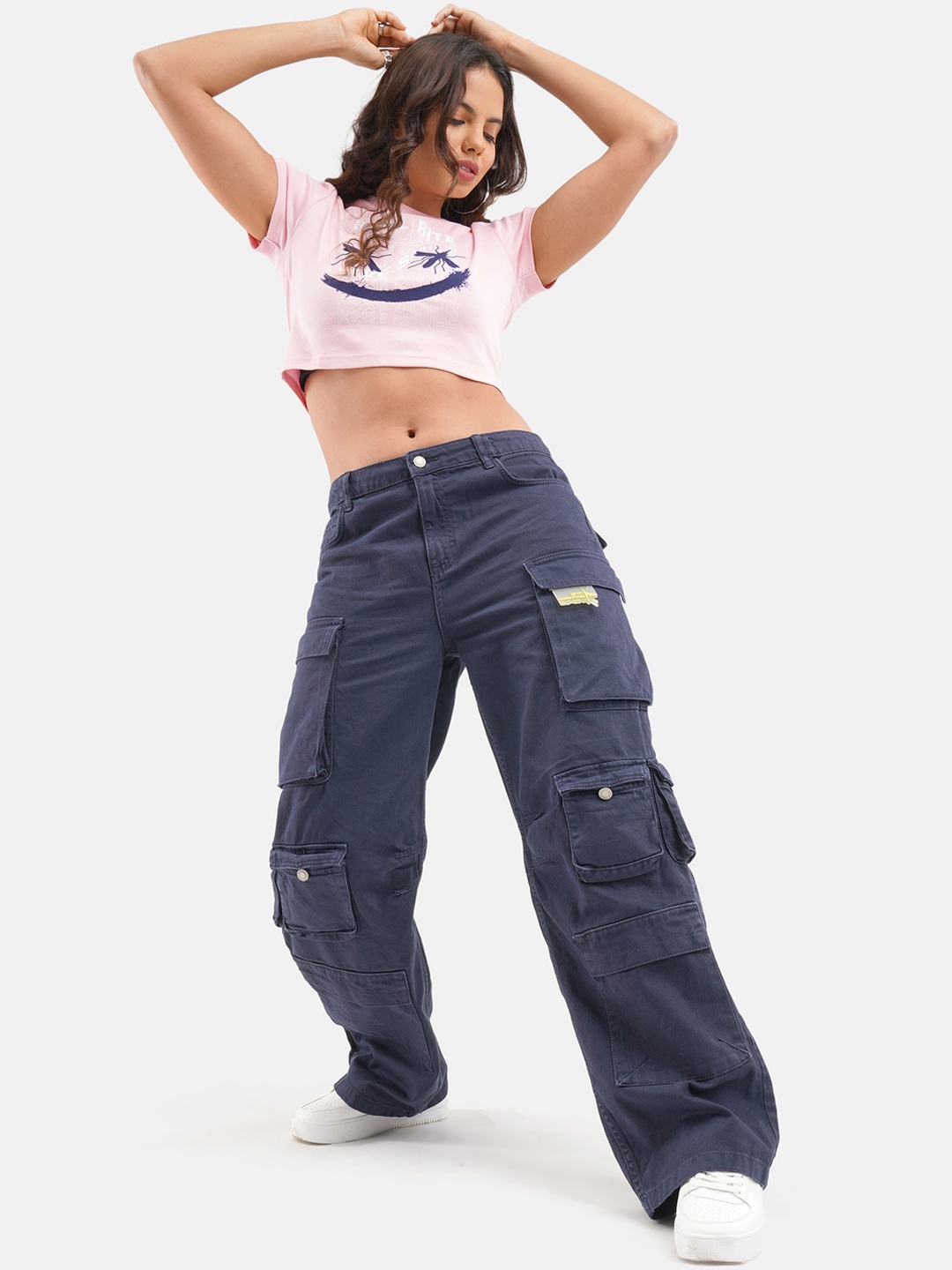 Crazy Mosquitoes Women High Waist Flared Mid-Rise Loose Fit Cotton Cargos, Navy blue
Crazy Mosquitoes Women High Waist Flared Mid-Rise Loose Fit Cotton Cargos, Navy blue
