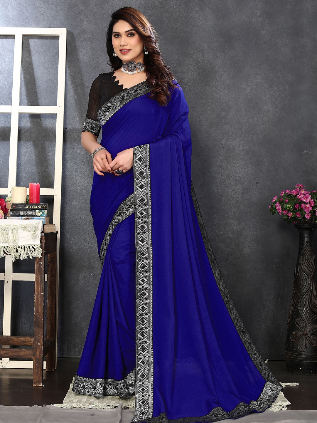 ANAND SAREES Woven Design Saree, Blue