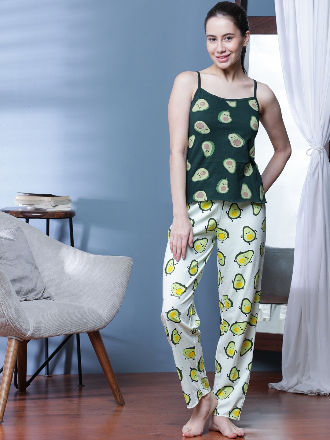 Slumber Jill Conversational Printed Shoulder Strap Pure Cotton Night suit, Green
Slumber Jill Conversational Printed Shoulder Strap Pure Cotton Night suit, Green