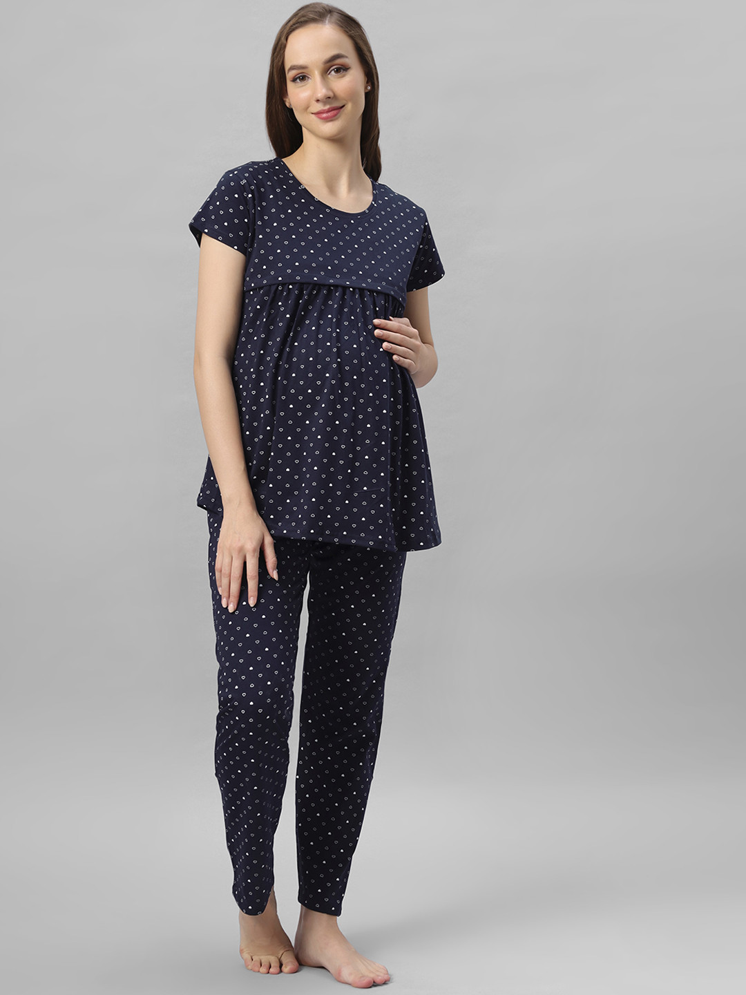 DZZO Geometric Printed Pure Cotton Maternity & Feeding T-shirt With Pyjamas, Navy blue
DZZO Geometric Printed Pure Cotton Maternity & Feeding T-shirt With Pyjamas, Navy blue