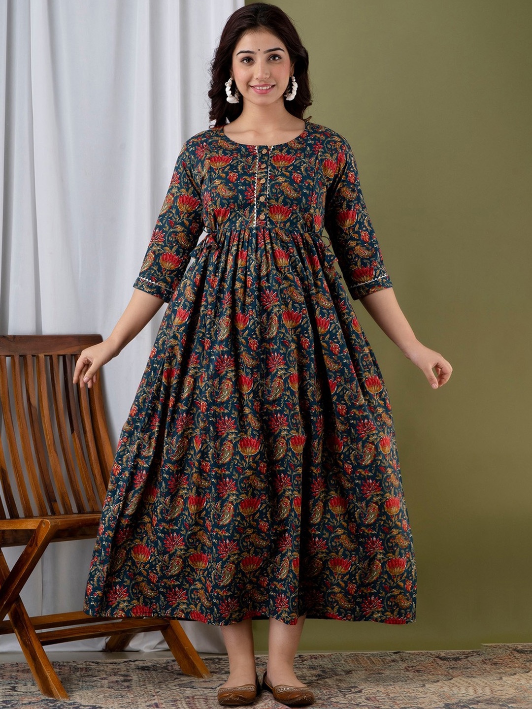 JAIPURFAME Floral Printed Gathered Maternity Cotton Fit & Flare Maxi Ethnic Dress, Blue
JAIPURFAME Floral Printed Gathered Maternity Cotton Fit & Flare Maxi Ethnic Dress, Blue