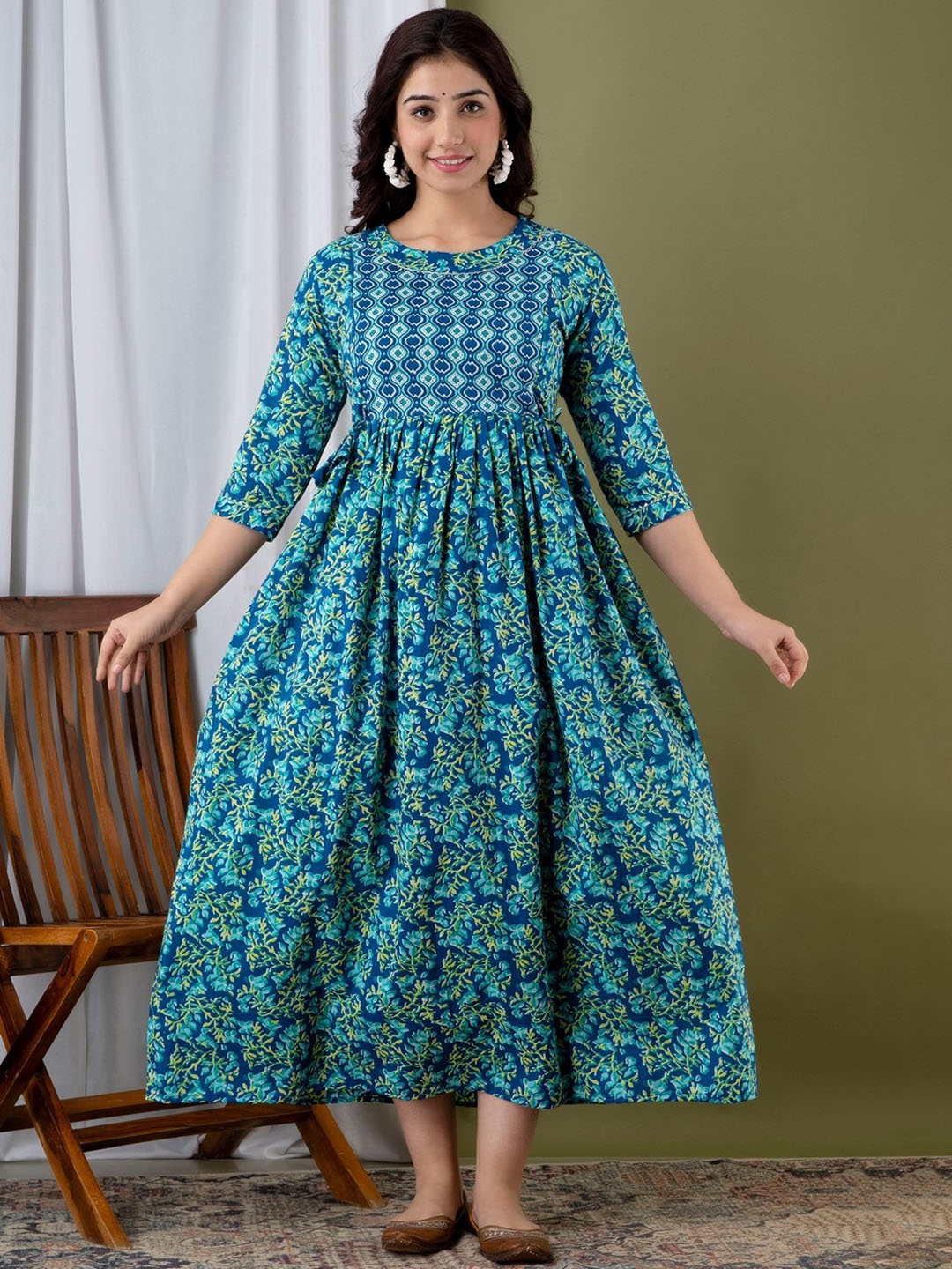 JAIPURFAME Ethnic Motif Cotton Maternity Fit & Flare Midi Ethnic Dress, Turquoise blue
JAIPURFAME Ethnic Motif Cotton Maternity Fit & Flare Midi Ethnic Dress, Turquoise blue