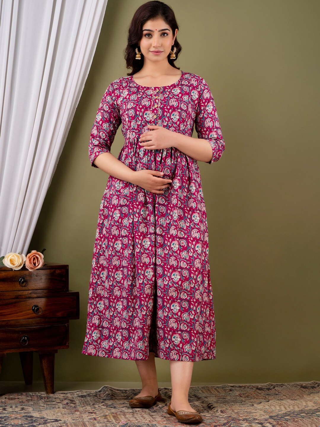 JAIPURFAME Floral Printed Cotton Maternity Feeding Fit & Flare Midi Ethnic Dress, Purple
JAIPURFAME Floral Printed Cotton Maternity Feeding Fit & Flare Midi Ethnic Dress, Purple