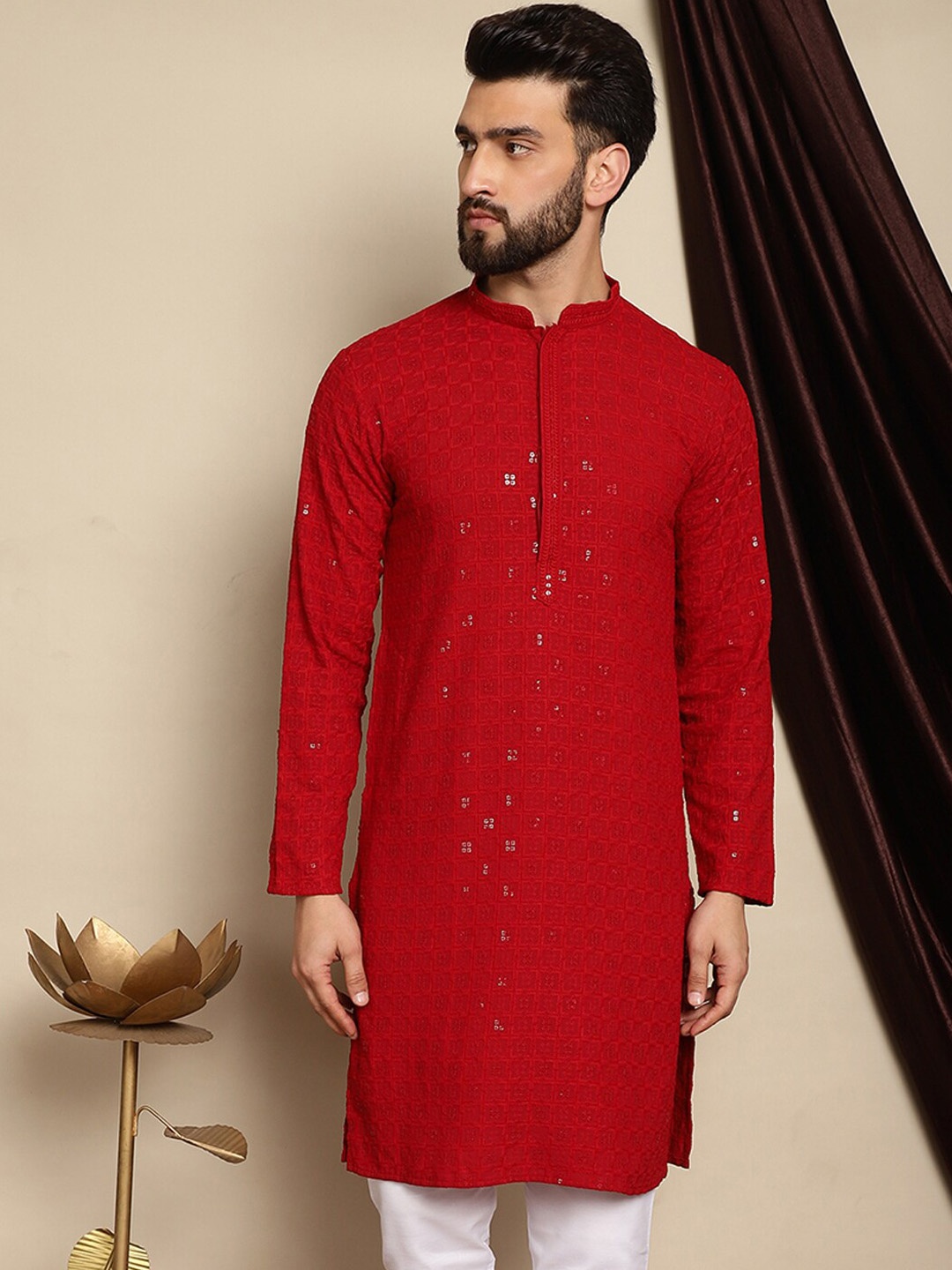 Anouk Maroon Geometric Embroidered Sequined Mandarin Collar Pure Cotton Straight Kurta
Anouk Maroon Geometric Embroidered Sequined Mandarin Collar Pure Cotton Straight Kurta