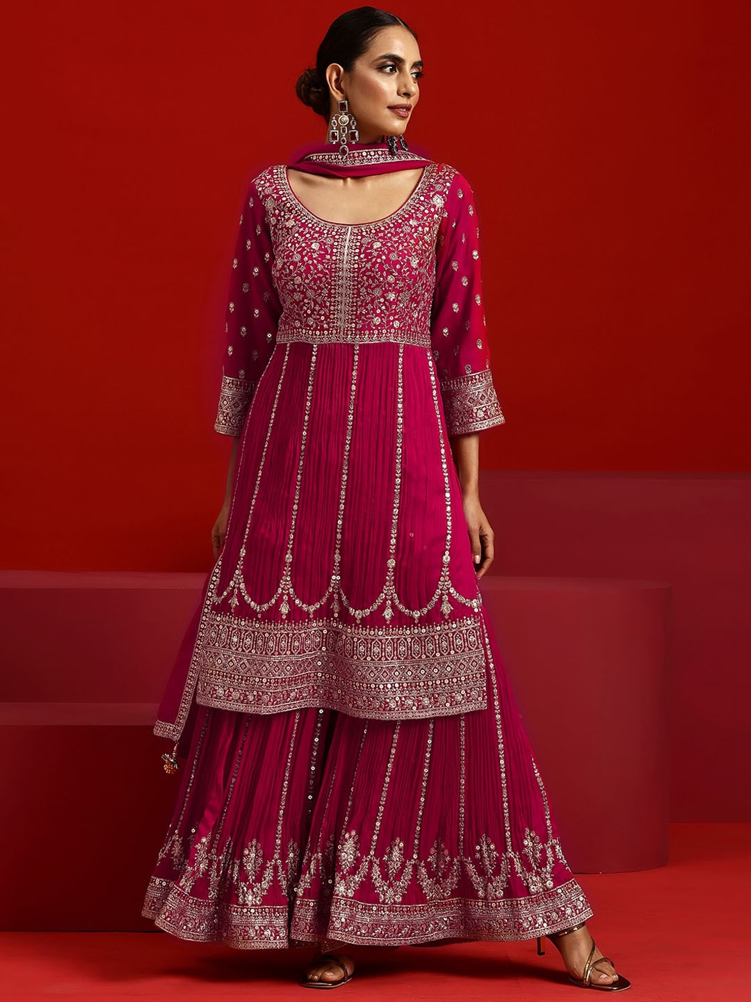 Libas Art Ethnic Motifs Embroidered Zari Empire Kurta With Sharara & Dupatta, Pink
Libas Art Ethnic Motifs Embroidered Zari Empire Kurta With Sharara & Dupatta, Pink