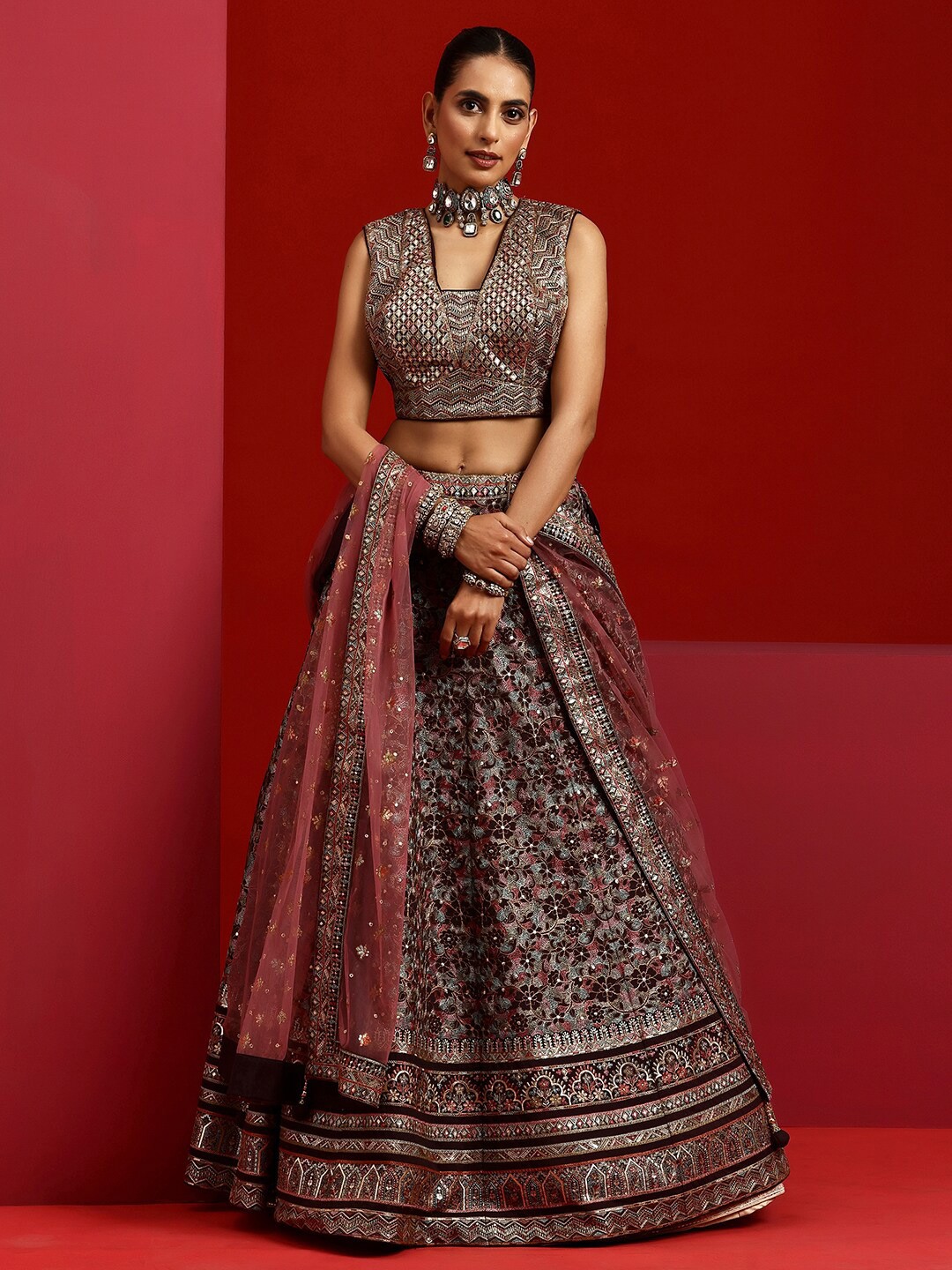 Libas Art Embroidered Sequinned Ready to Wear Lehenga & Padded Blouse With Dupatta, Burgundy
Libas Art Embroidered Sequinned Ready to Wear Lehenga & Padded Blouse With Dupatta, Burgundy