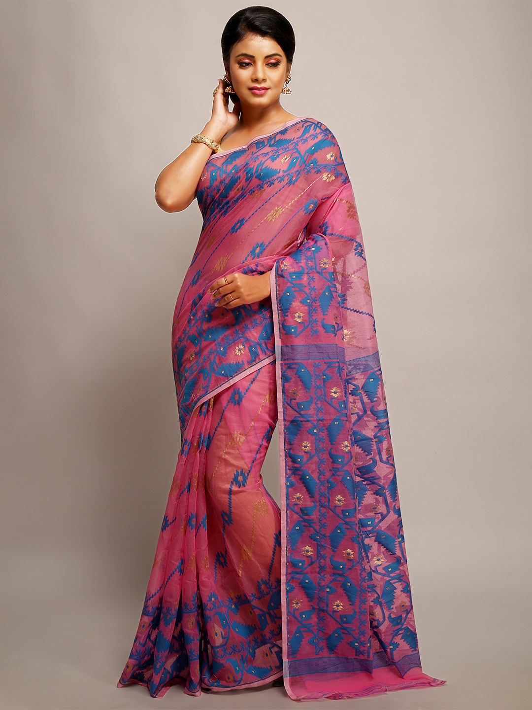 BENGAL HANDLOOM Ethnic Motifs Woven Design Art Silk Taant Saree, Pink
BENGAL HANDLOOM Ethnic Motifs Woven Design Art Silk Taant Saree, Pink