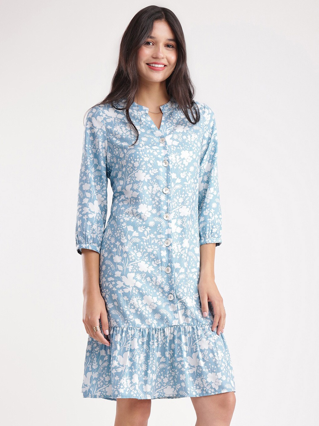 FableStreet Floral Printed Formal A-Line Dress, Blue