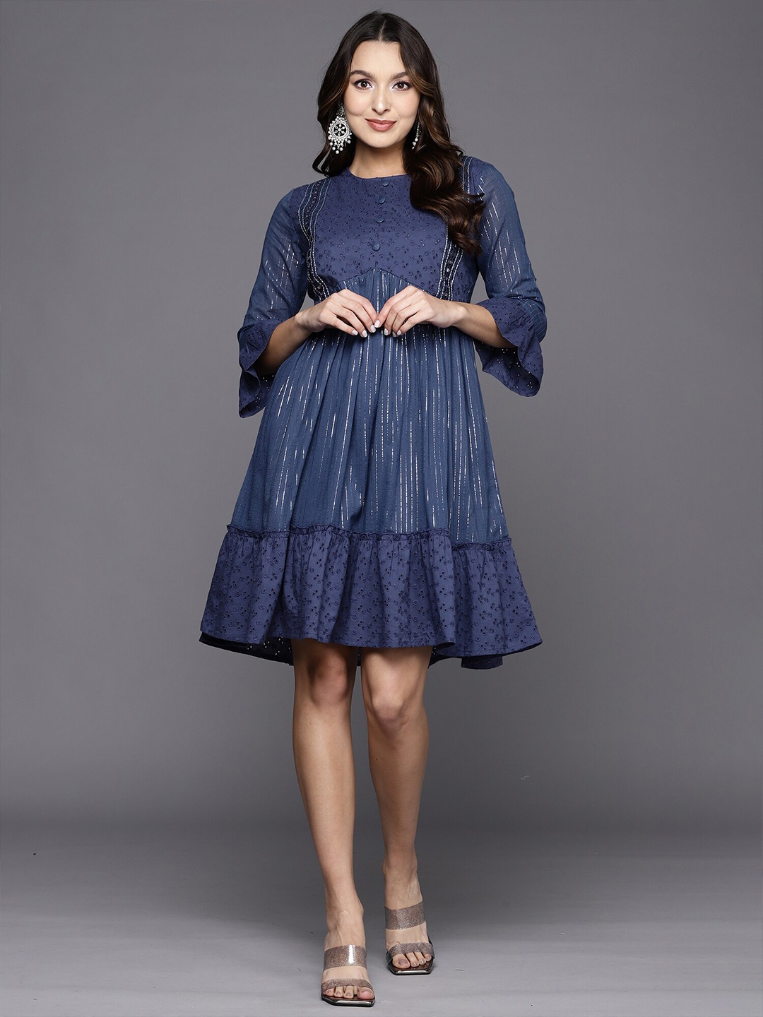 Anouk Self Design Striped Round Neck Bell Sleeve Cotton A-Line Dress, Blue
Anouk Self Design Striped Round Neck Bell Sleeve Cotton A-Line Dress, Blue