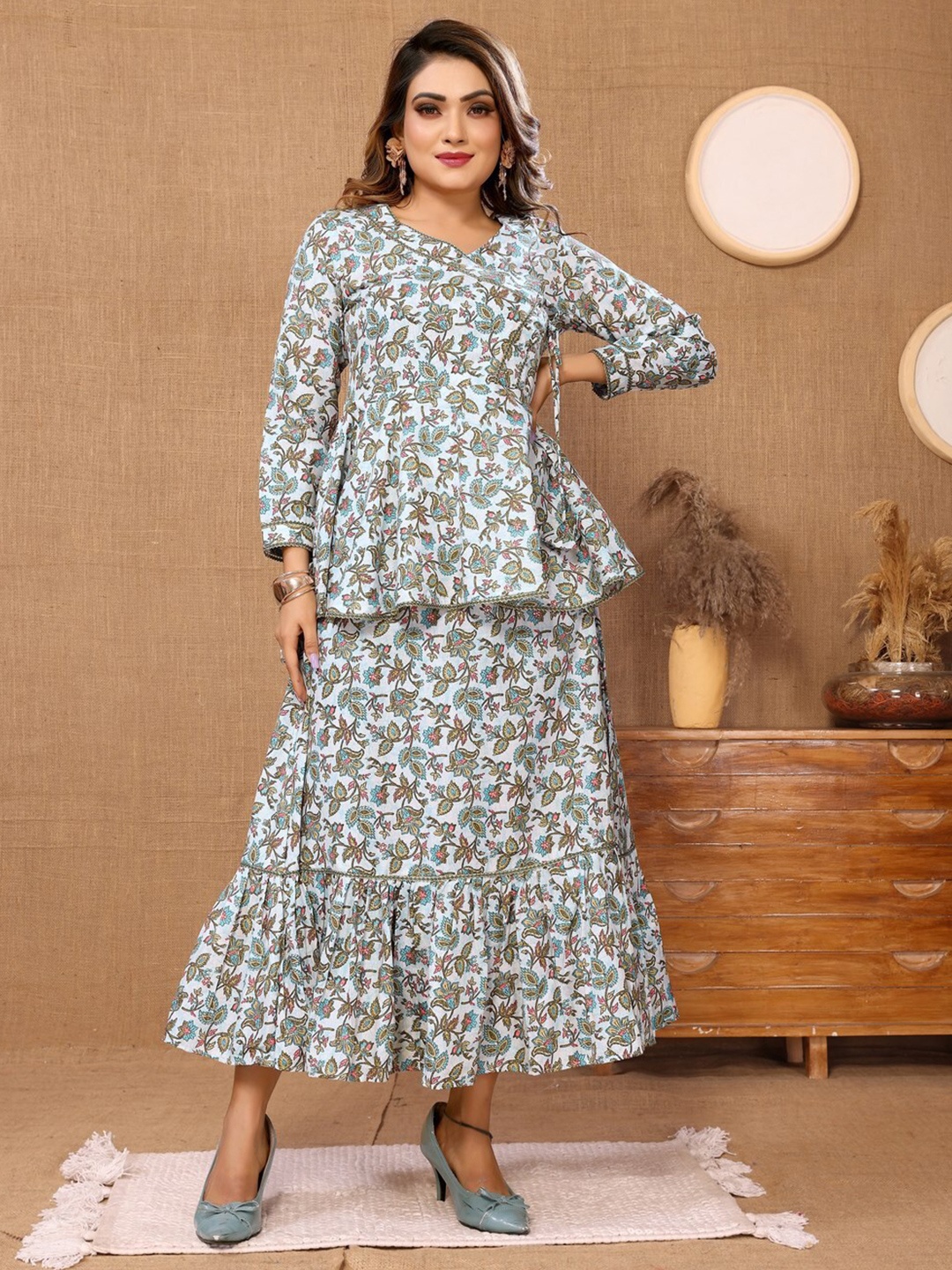 Titanium Silk Industries Floral Printed Foil Work Angrakh Style A-Line Maxi Dress, Blue
Titanium Silk Industries Floral Printed Foil Work Angrakh Style A-Line Maxi Dress, Blue