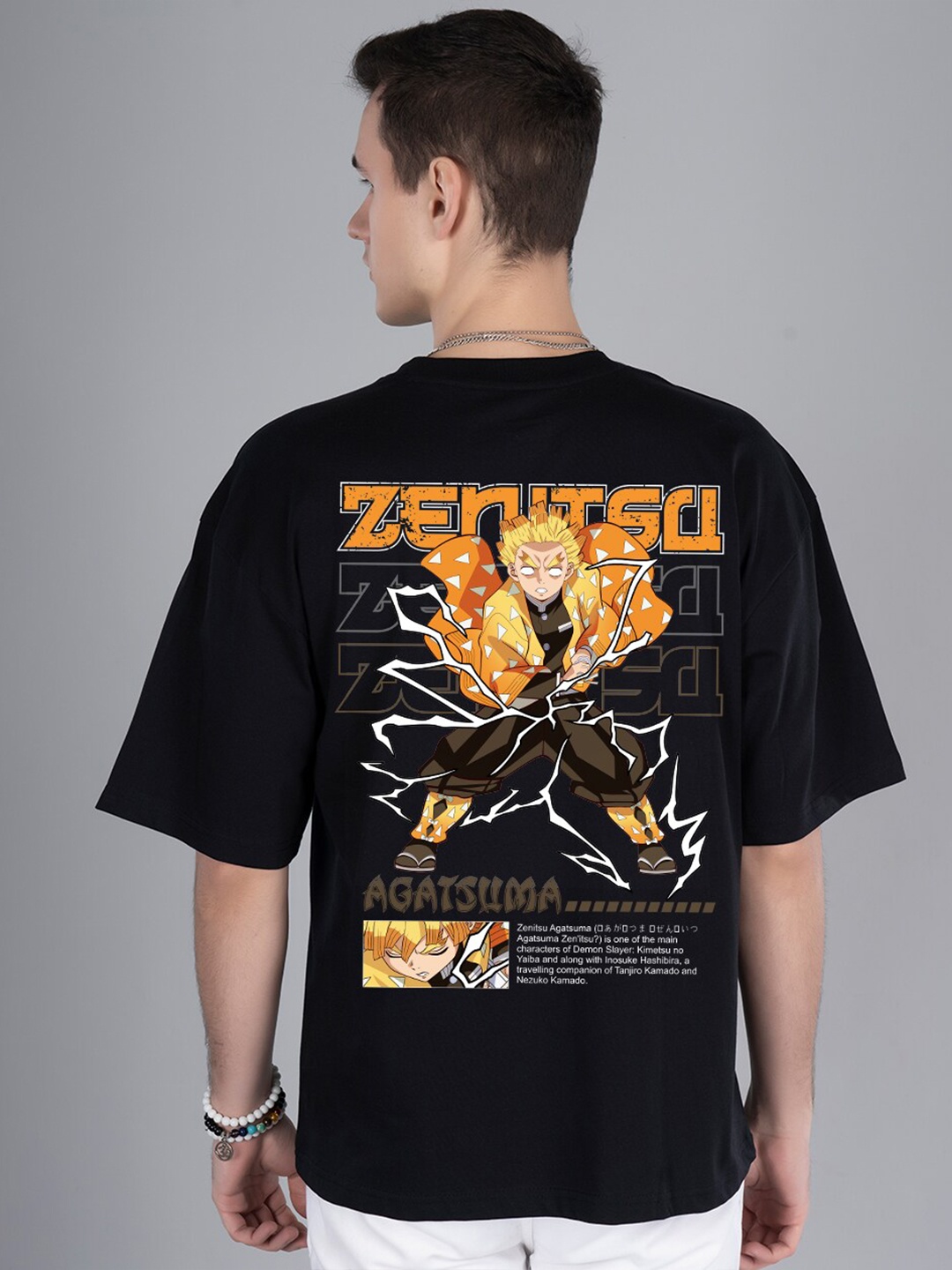 PRONK Zenitsu Printed Drop-Shoulder Sleeves Pure Cotton Oversized T-Shirt, Black
PRONK Zenitsu Printed Drop-Shoulder Sleeves Pure Cotton Oversized T-Shirt, Black
