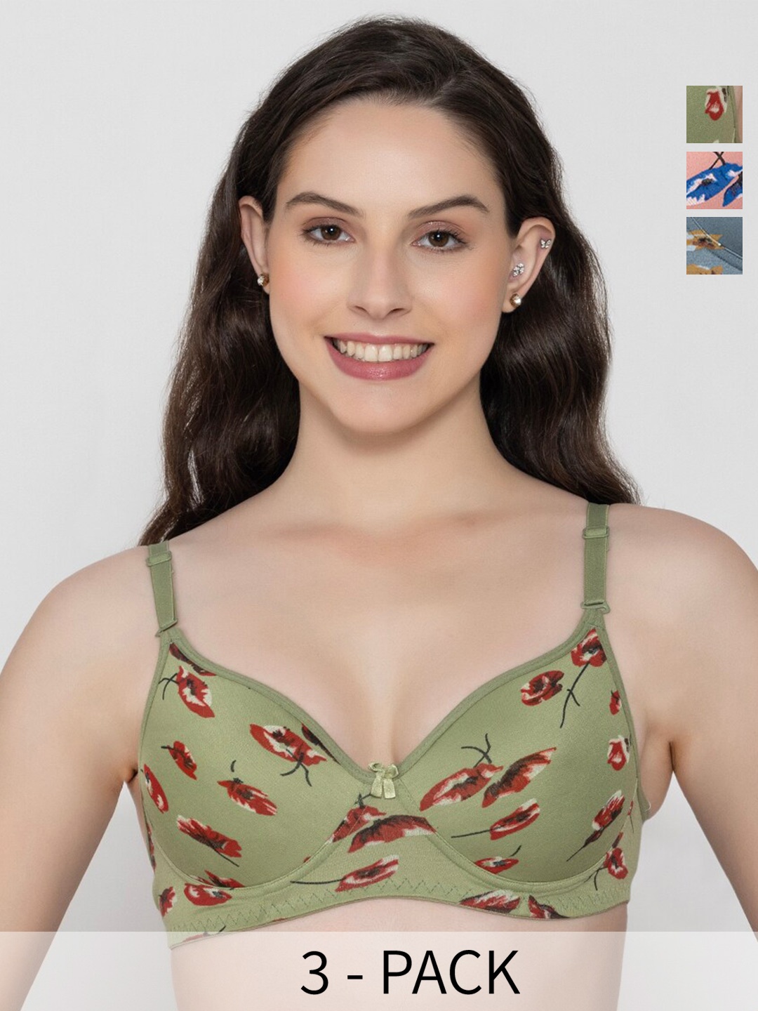 FUNAHME Pack Of 3 Printed Lightly Padded Cotton T-shirt Bras With All Day Comfort, Pink
FUNAHME Pack Of 3 Printed Lightly Padded Cotton T-shirt Bras With All Day Comfort, Pink