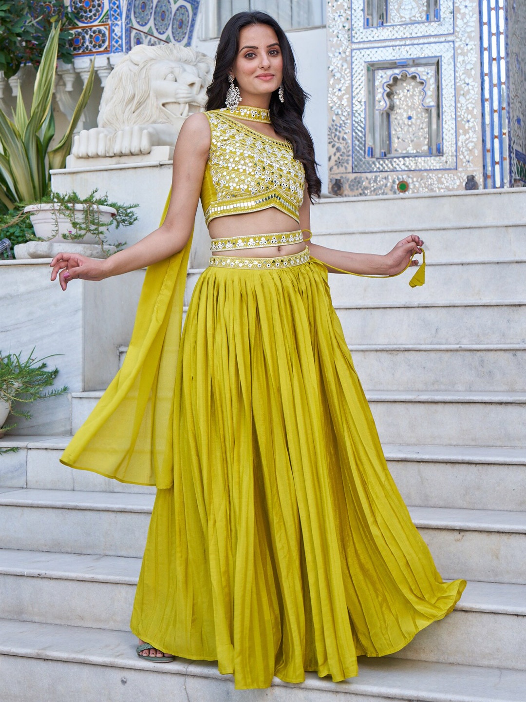 KALINI Embroidered Mirror Work Ready to Wear Lehenga & Blouse With Dupatta, Lime green
KALINI Embroidered Mirror Work Ready to Wear Lehenga & Blouse With Dupatta, Lime green