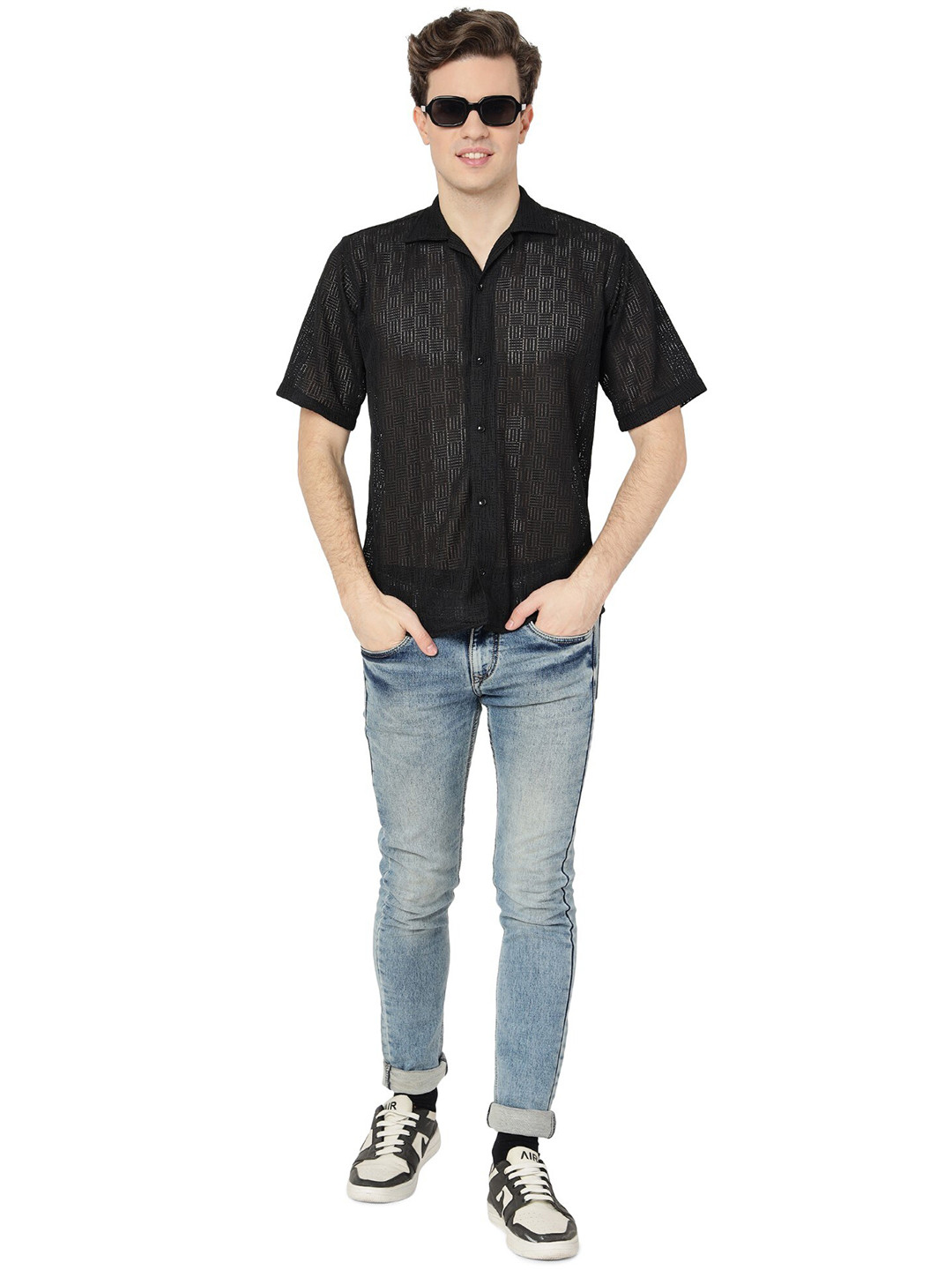 ZARIMO Smart Geometric Self Design Semi Sheer Knitted Weave Cotton Casual Shirt, Black
ZARIMO Smart Geometric Self Design Semi Sheer Knitted Weave Cotton Casual Shirt, Black