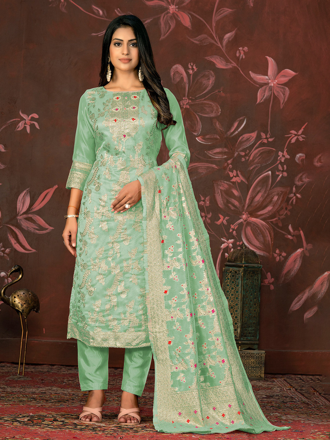 MANVAA Floral Woven Design Zari Banarasi Jacquard Unstitched Dress Material, Sea green
MANVAA Floral Woven Design Zari Banarasi Jacquard Unstitched Dress Material, Sea green