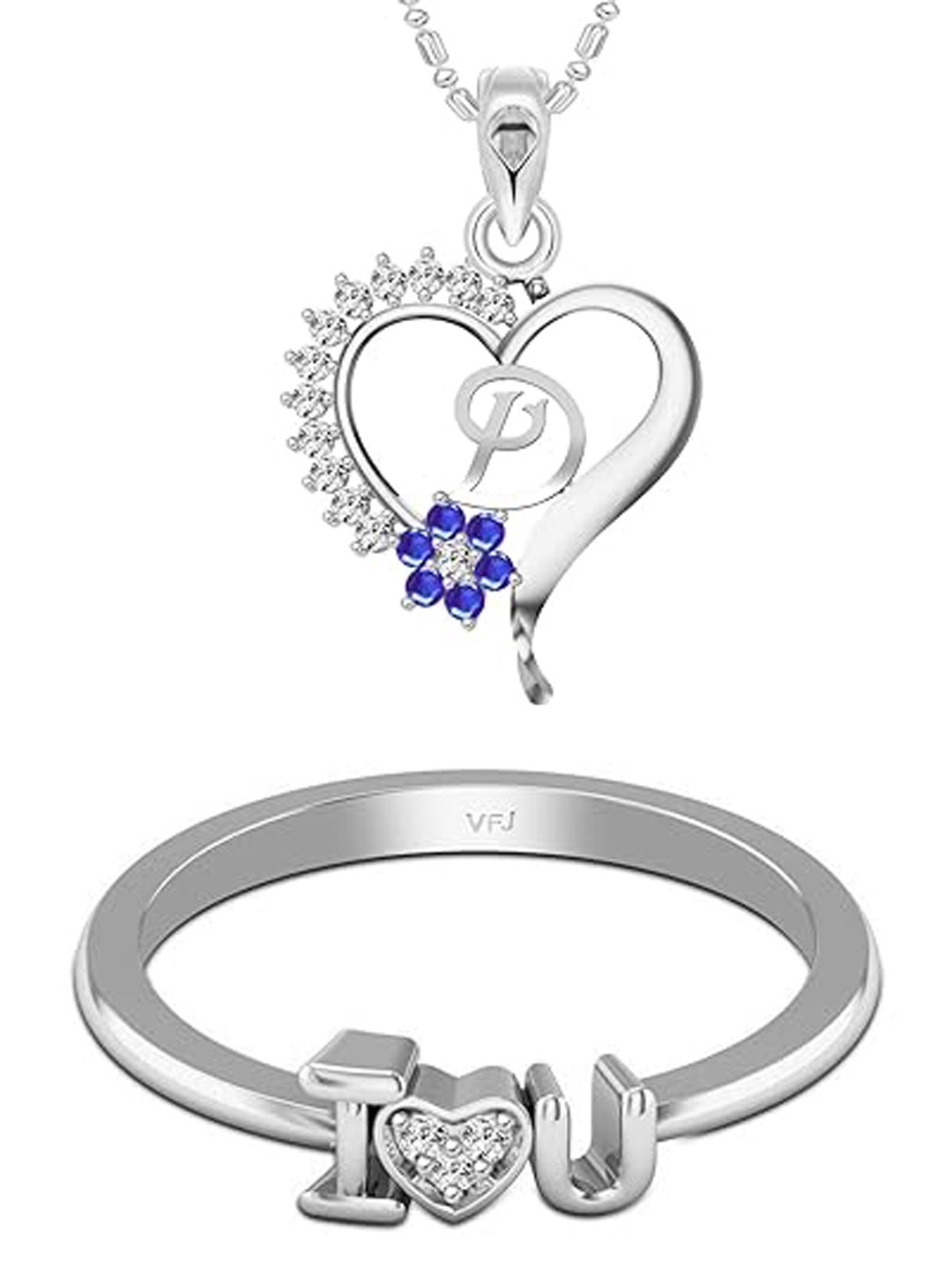 Vighnaharta Rhodium-Plated CZ-Studded Alphabet Heart Pendant With Chain & Finger Ring, Silver
Vighnaharta Rhodium-Plated CZ-Studded Alphabet Heart Pendant With Chain & Finger Ring, Silver