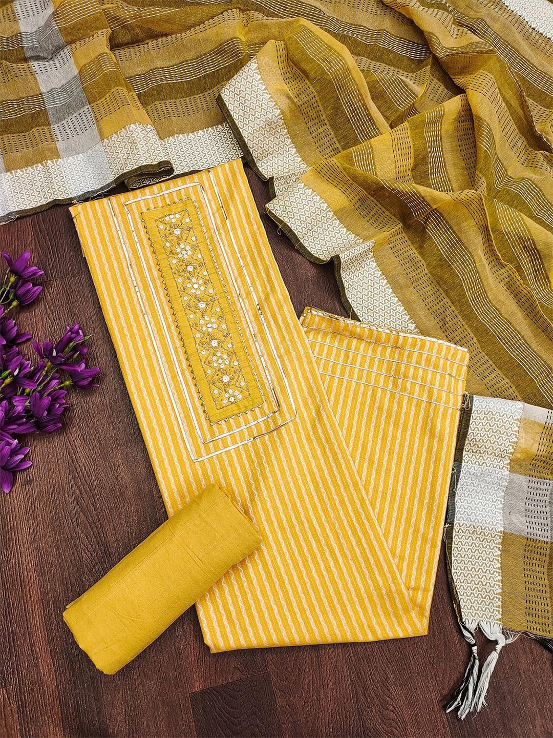 Leeza Store Ethnic Motifs Woven Design Gotta Patti Beads Stones Unstitched Dress Material, Yellow
Leeza Store Ethnic Motifs Woven Design Gotta Patti Beads Stones Unstitched Dress Material, Yellow