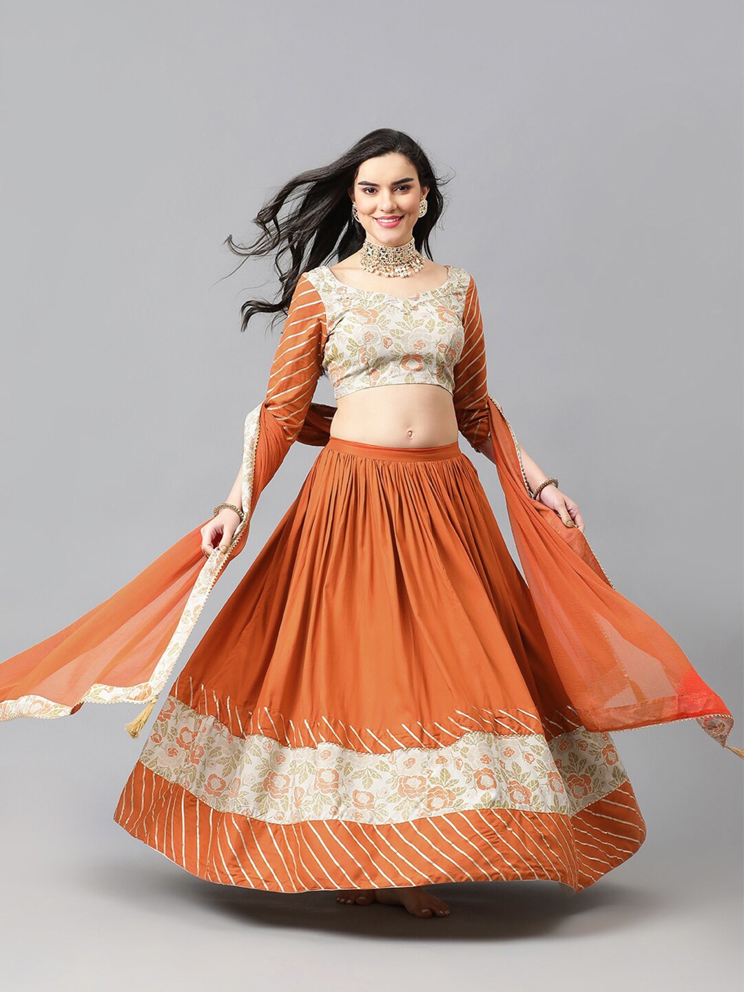 Khushal K Floral Woven Design Gotta Patti Ready to Wear Lehenga & Blouse With Dupatta, Orange
Khushal K Floral Woven Design Gotta Patti Ready to Wear Lehenga & Blouse With Dupatta, Orange