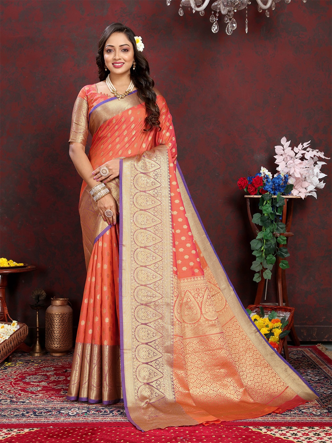 Divyadham Textiles Ethnic Motifs Woven Design Zari Pure Silk Banarasi Saree, Orange
Divyadham Textiles Ethnic Motifs Woven Design Zari Pure Silk Banarasi Saree, Orange