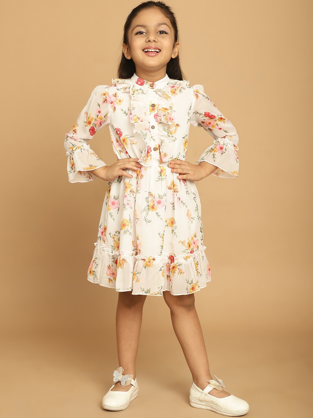 MINI & MING Girls Floral Printed Band Collar Georgette Ruffled Fit & Flare Dress, Off white
MINI & MING Girls Floral Printed Band Collar Georgette Ruffled Fit & Flare Dress, Off white