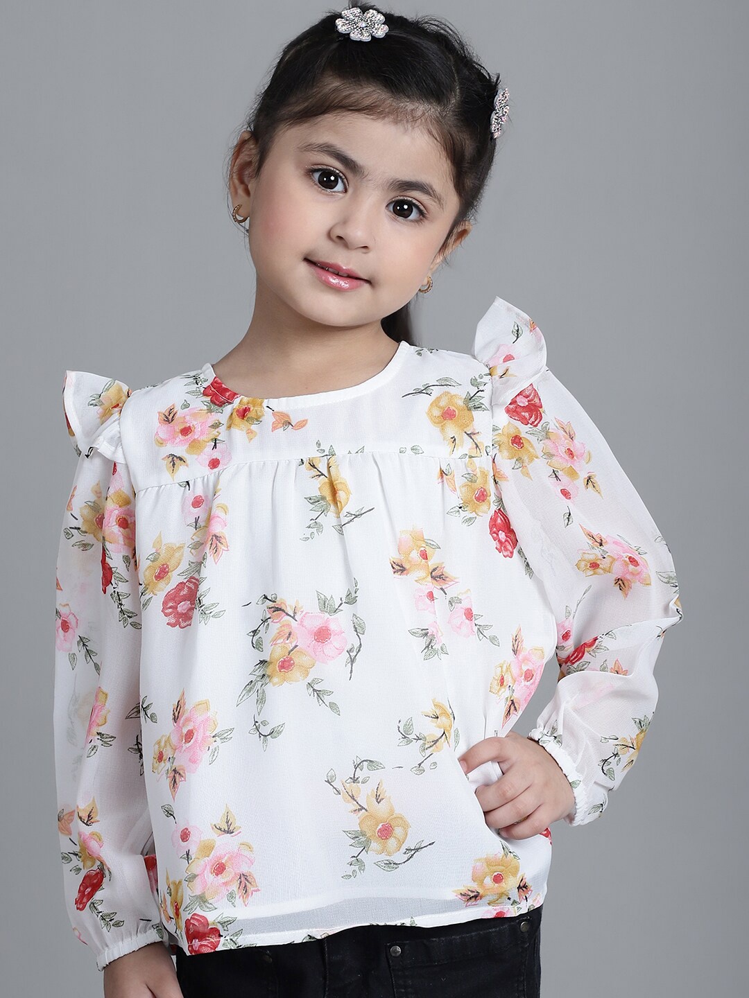MINI & MING Girls Floral Printed Round Neck Puff Sleeves Pleated Blouson Top, Off white
MINI & MING Girls Floral Printed Round Neck Puff Sleeves Pleated Blouson Top, Off white