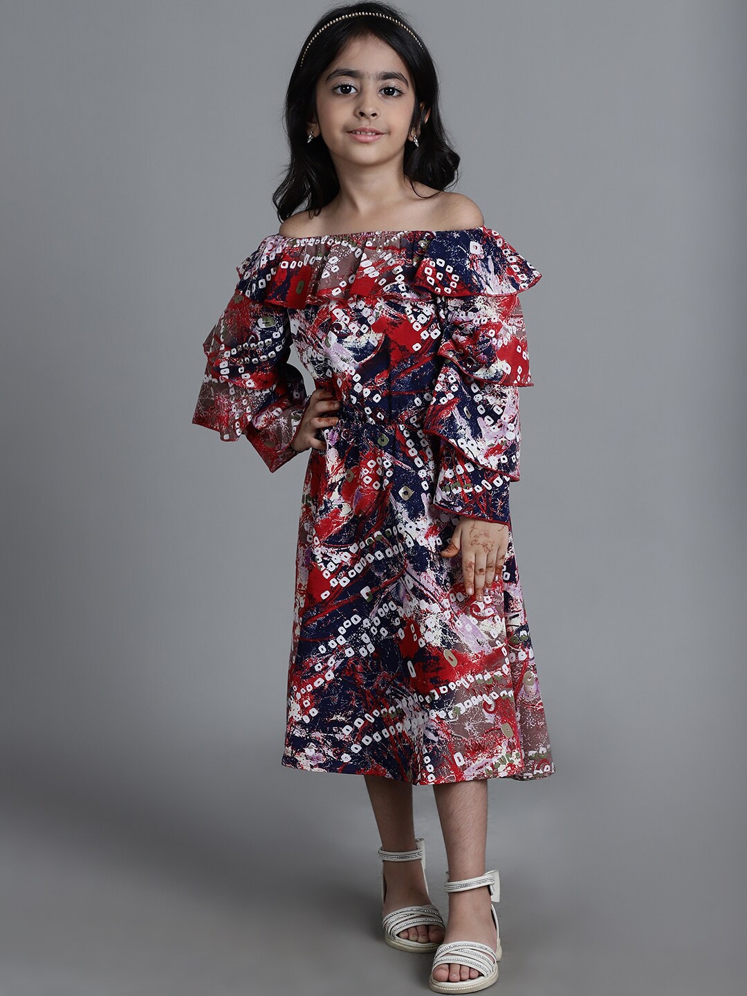 MINI & MING Girls Abstract Printed Off-Shoulder Crepe Layered A-Line Midi Dress, Maroon
MINI & MING Girls Abstract Printed Off-Shoulder Crepe Layered A-Line Midi Dress, Maroon