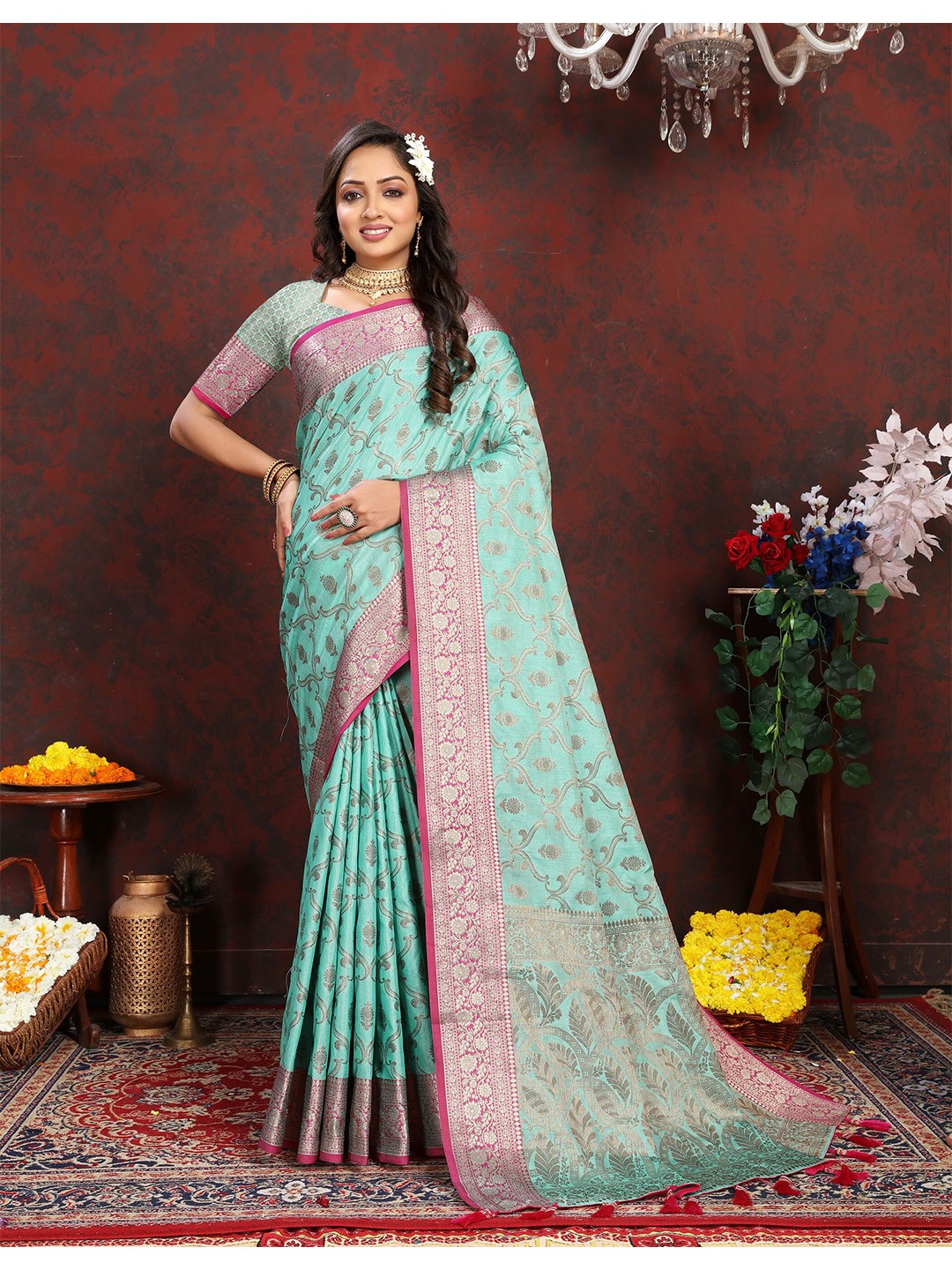 Ekta Textiles Ethnic Motifs Woven Design Zari Pure Silk Banarasi Saree, Turquoise blue
Ekta Textiles Ethnic Motifs Woven Design Zari Pure Silk Banarasi Saree, Turquoise blue