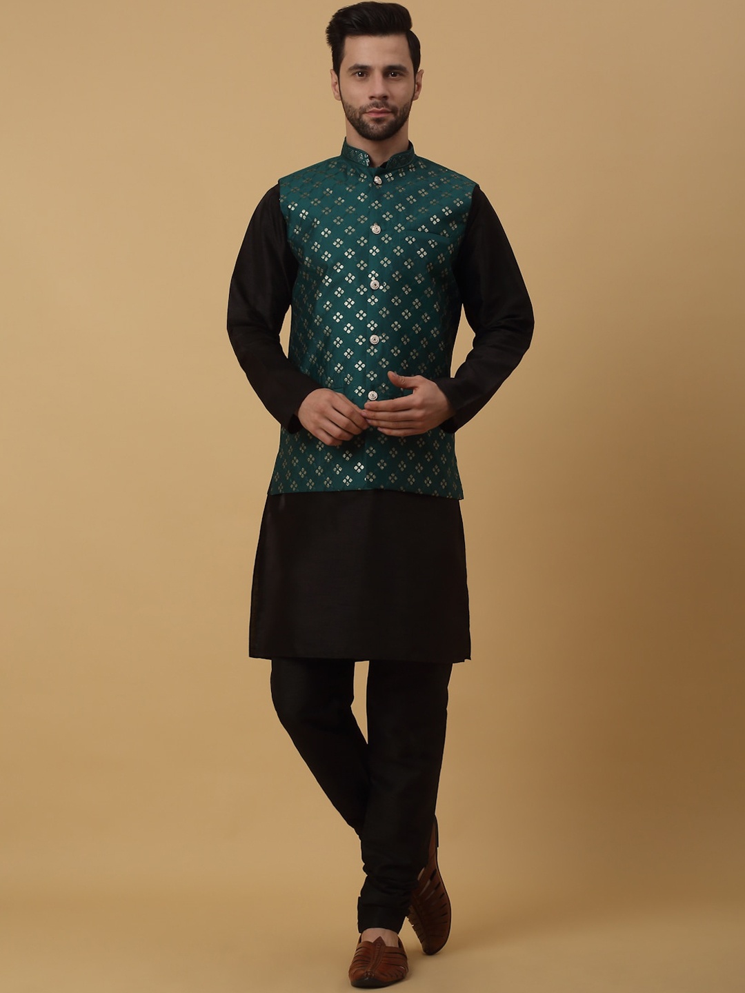 KRAFT INDIA Mandarin Collar Straight Kurta & Churidar With Cotton Silk Nehru Jacket, Green
KRAFT INDIA Mandarin Collar Straight Kurta & Churidar With Cotton Silk Nehru Jacket, Green