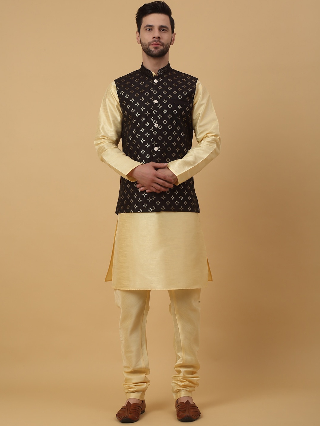 KRAFT INDIA Mandarin Collar Long Sleeves Regular Kurta With Churidar & Nehru Jacket, Beige
KRAFT INDIA Mandarin Collar Long Sleeves Regular Kurta With Churidar & Nehru Jacket, Beige