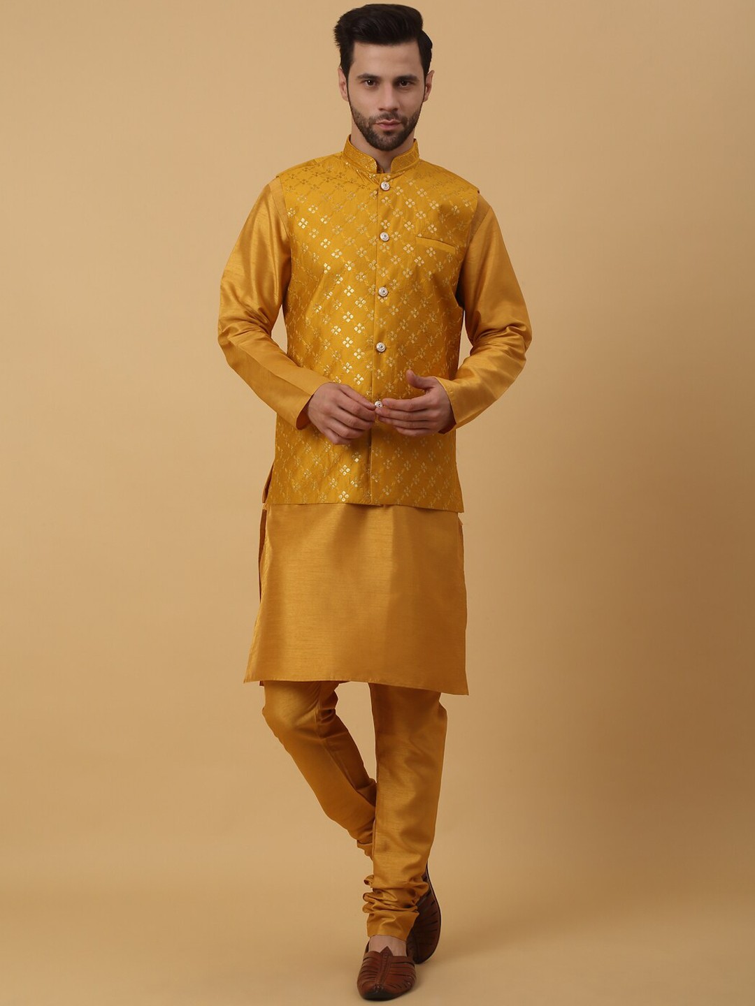 KRAFT INDIA Mandarin Collar Long Sleeves Regular Kurta With Churidar & Jacket, Mustard
KRAFT INDIA Mandarin Collar Long Sleeves Regular Kurta With Churidar & Jacket, Mustard