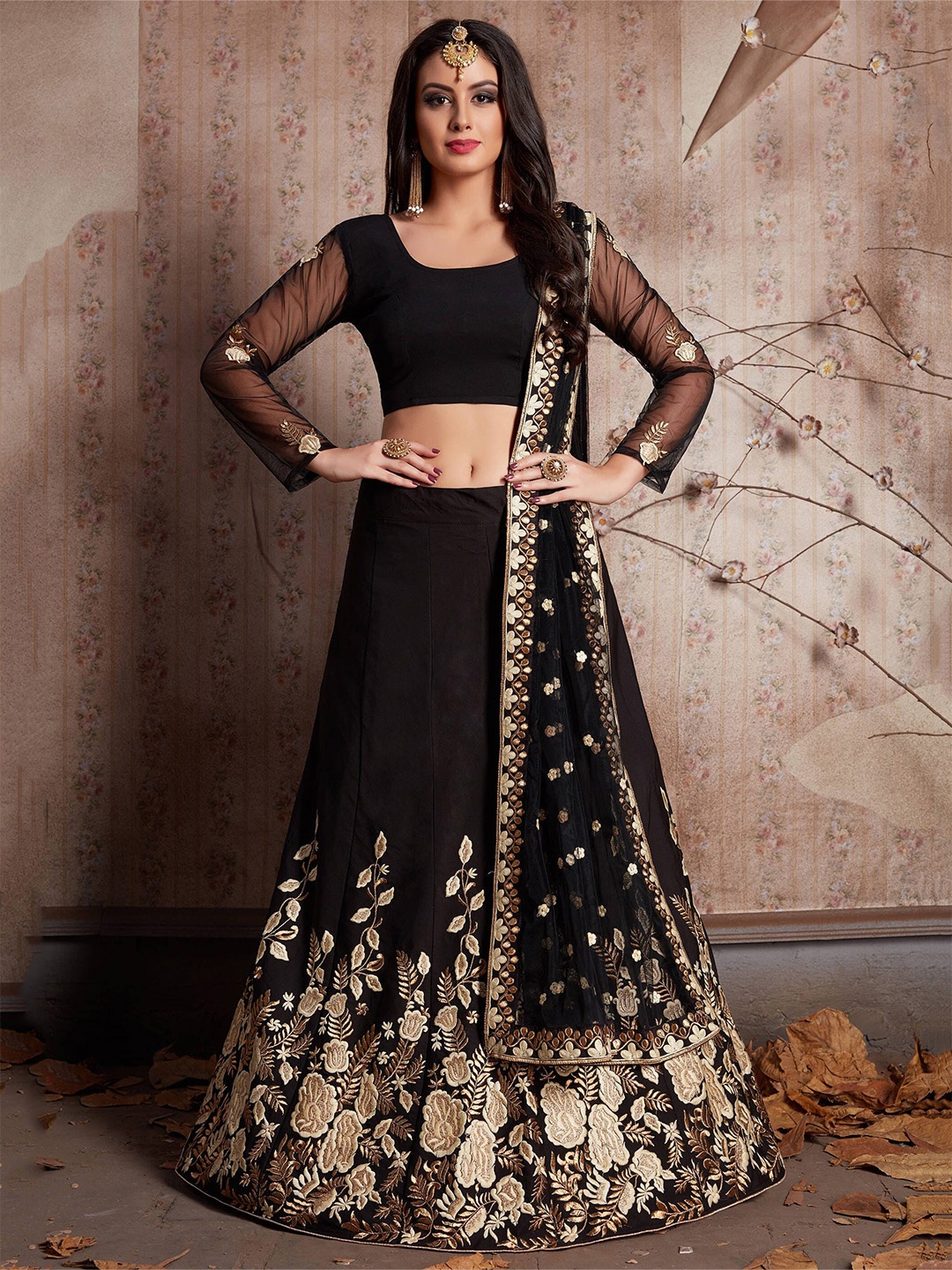 FABPIXEL Embroidered Thread Work Semi-Stitched Lehenga & Unstitched Blouse With Dupatta, Black
FABPIXEL Embroidered Thread Work Semi-Stitched Lehenga & Unstitched Blouse With Dupatta, Black
