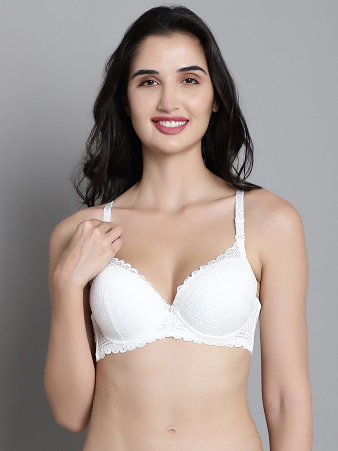 MAKCLAN Lace Medium Coverage Underwired Lightly Padded Plunge Bra With All Day Comfort, White
MAKCLAN Lace Medium Coverage Underwired Lightly Padded Plunge Bra With All Day Comfort, White