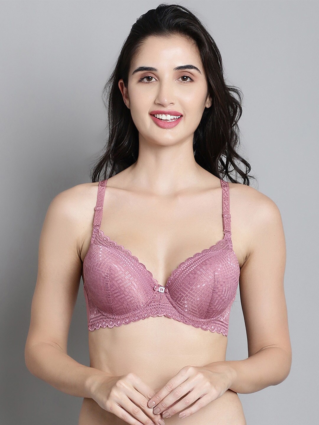 MAKCLAN Lace Medium Coverage Underwired Lightly Padded Plunge Bra With All Day Comfort, Pink
MAKCLAN Lace Medium Coverage Underwired Lightly Padded Plunge Bra With All Day Comfort, Pink