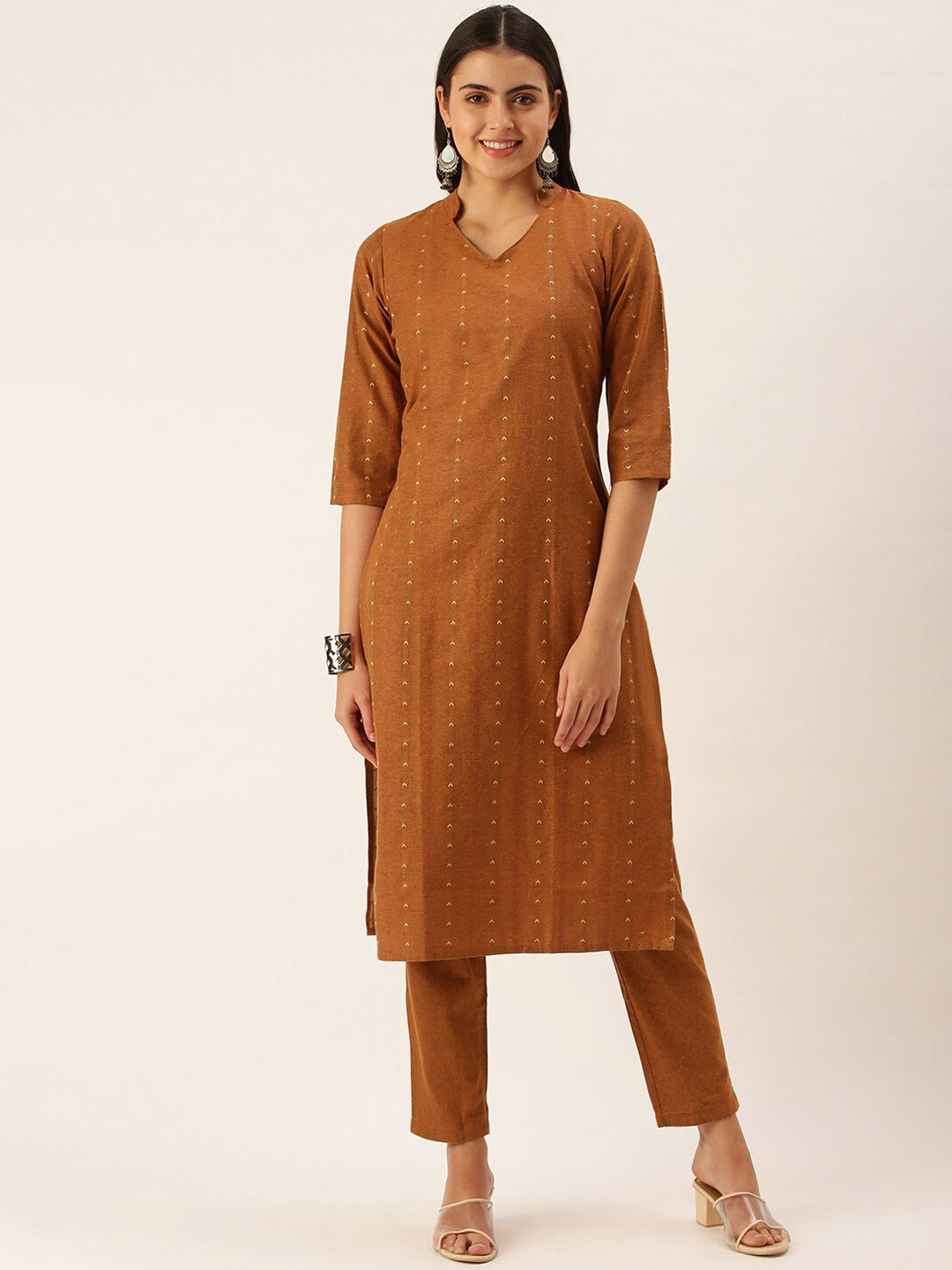 HRITIKA Striped Woven Design Thread Work Mandarin Collar Straight Kurta With Trouser, Rust
HRITIKA Striped Woven Design Thread Work Mandarin Collar Straight Kurta With Trouser, Rust
