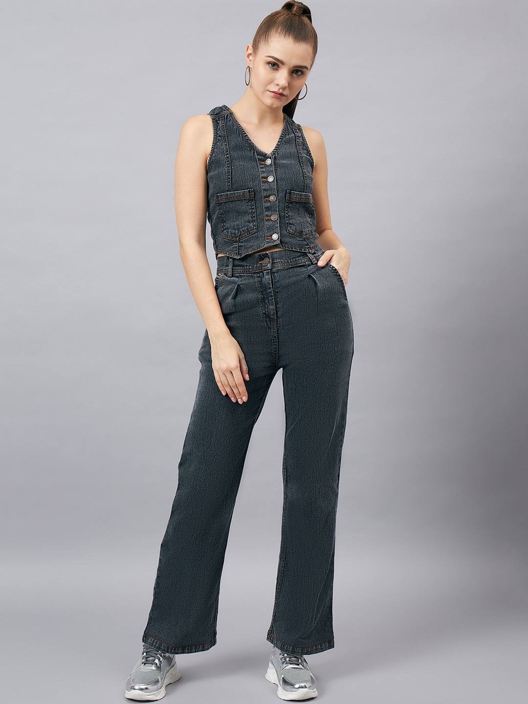Orchid Hues Pure Cotton Crop Top With Jeans, Black
Orchid Hues Pure Cotton Crop Top With Jeans, Black