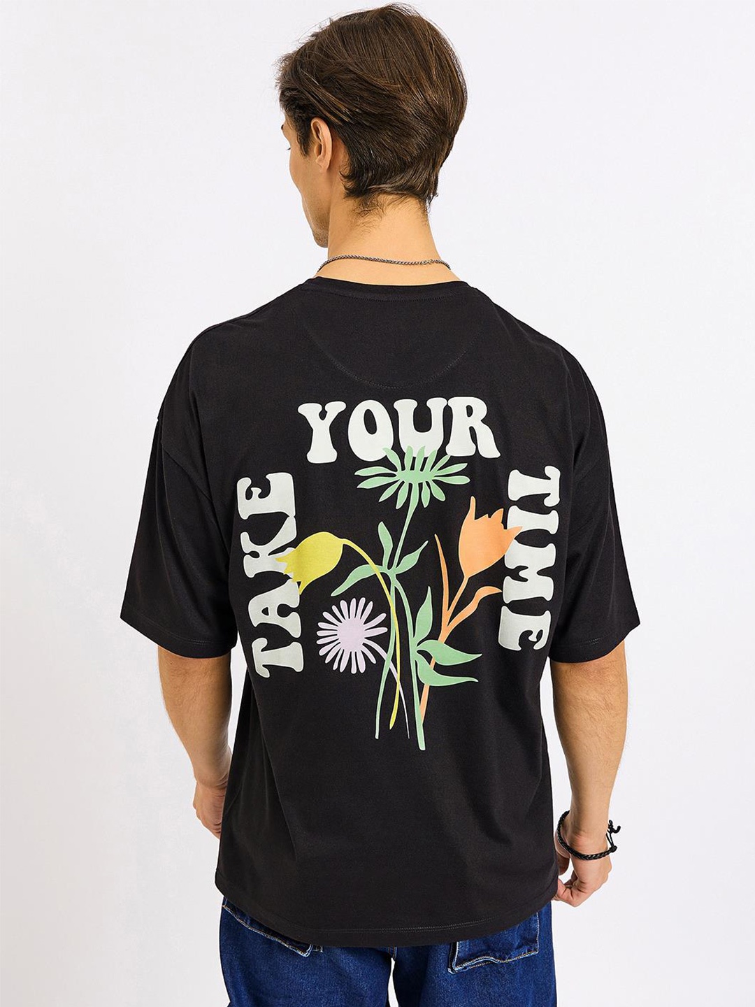 Mast & Harbour Typography Printed Pure Cotton Drop Shoulder Sleeves Oversized T-Shirt, Black
Mast & Harbour Typography Printed Pure Cotton Drop Shoulder Sleeves Oversized T-Shirt, Black