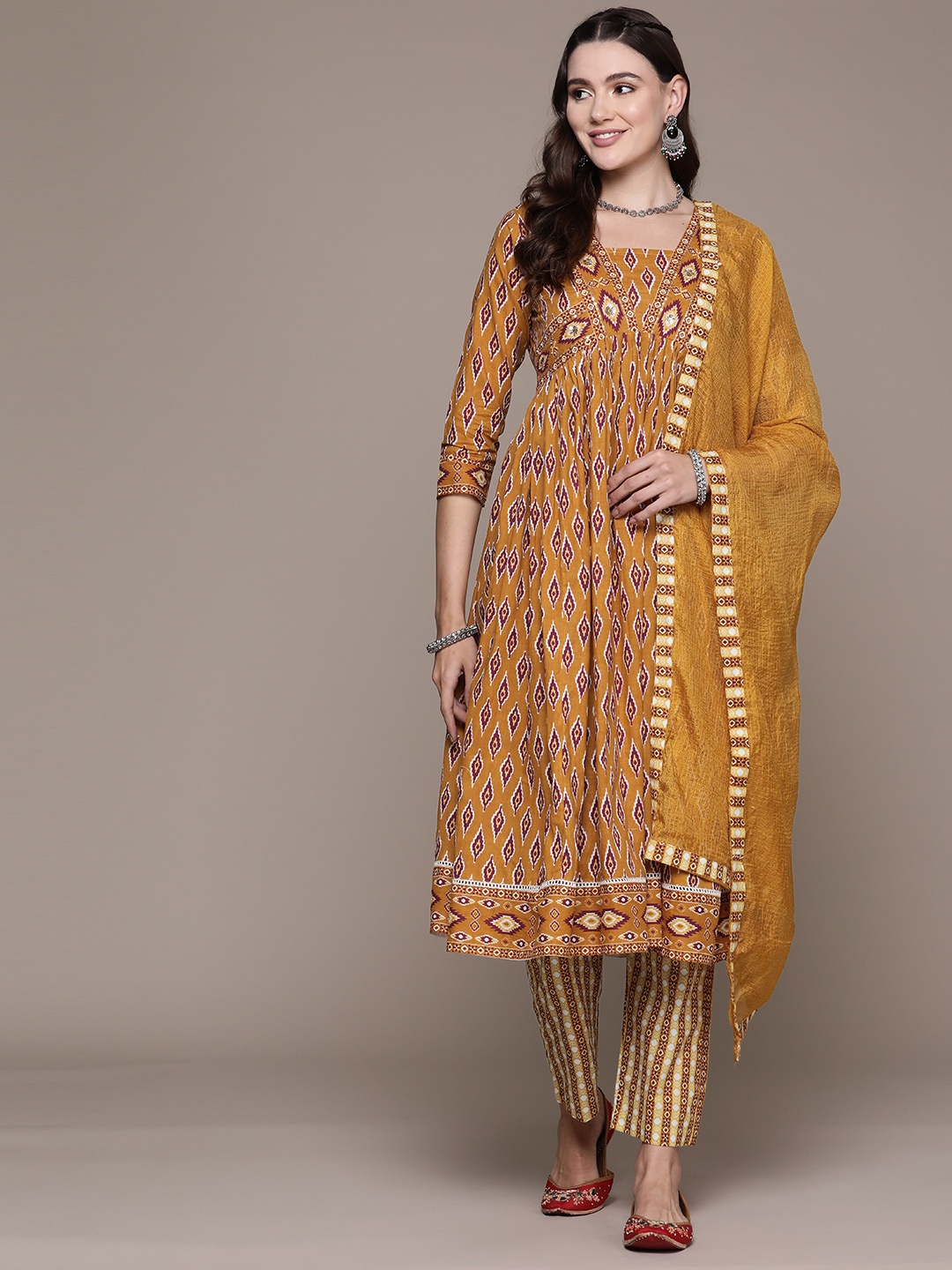 Readiprint Ethnic Motifs Printed Sequinned Cotton Kurta with Palazzos & Dupatta, Mustard
Readiprint Ethnic Motifs Printed Sequinned Cotton Kurta with Palazzos & Dupatta, Mustard