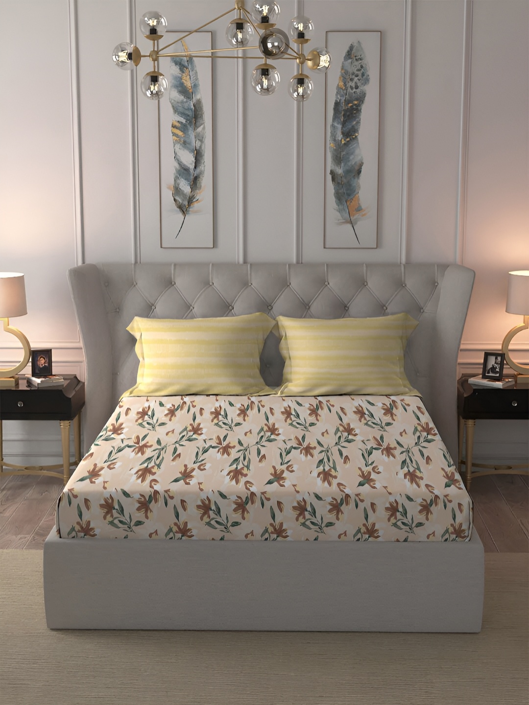 MYTRIDENT Brown & Yellow Floral Pure Cotton144 TC King Bedsheet with 2 Pillow Covers
MYTRIDENT Brown & Yellow Floral Pure Cotton144 TC King Bedsheet with 2 Pillow Covers