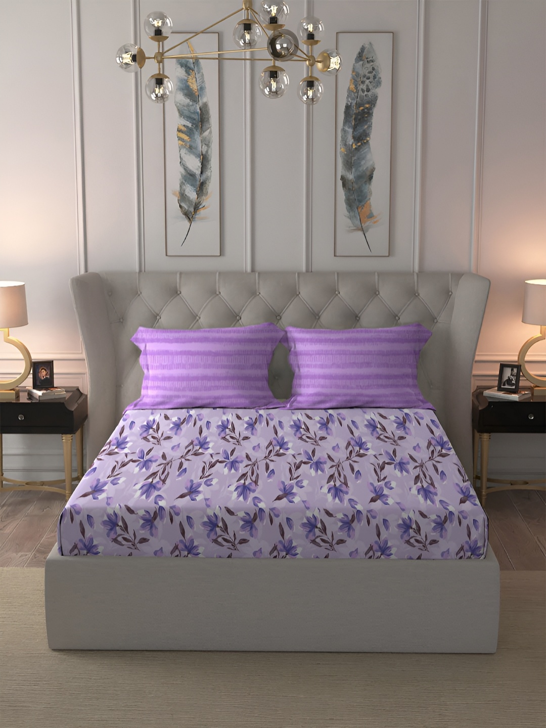 MYTRIDENT Purple & White Floral Pure Cotton 144 TC King Bedsheet with 2 Pillow Covers
MYTRIDENT Purple & White Floral Pure Cotton 144 TC King Bedsheet with 2 Pillow Covers