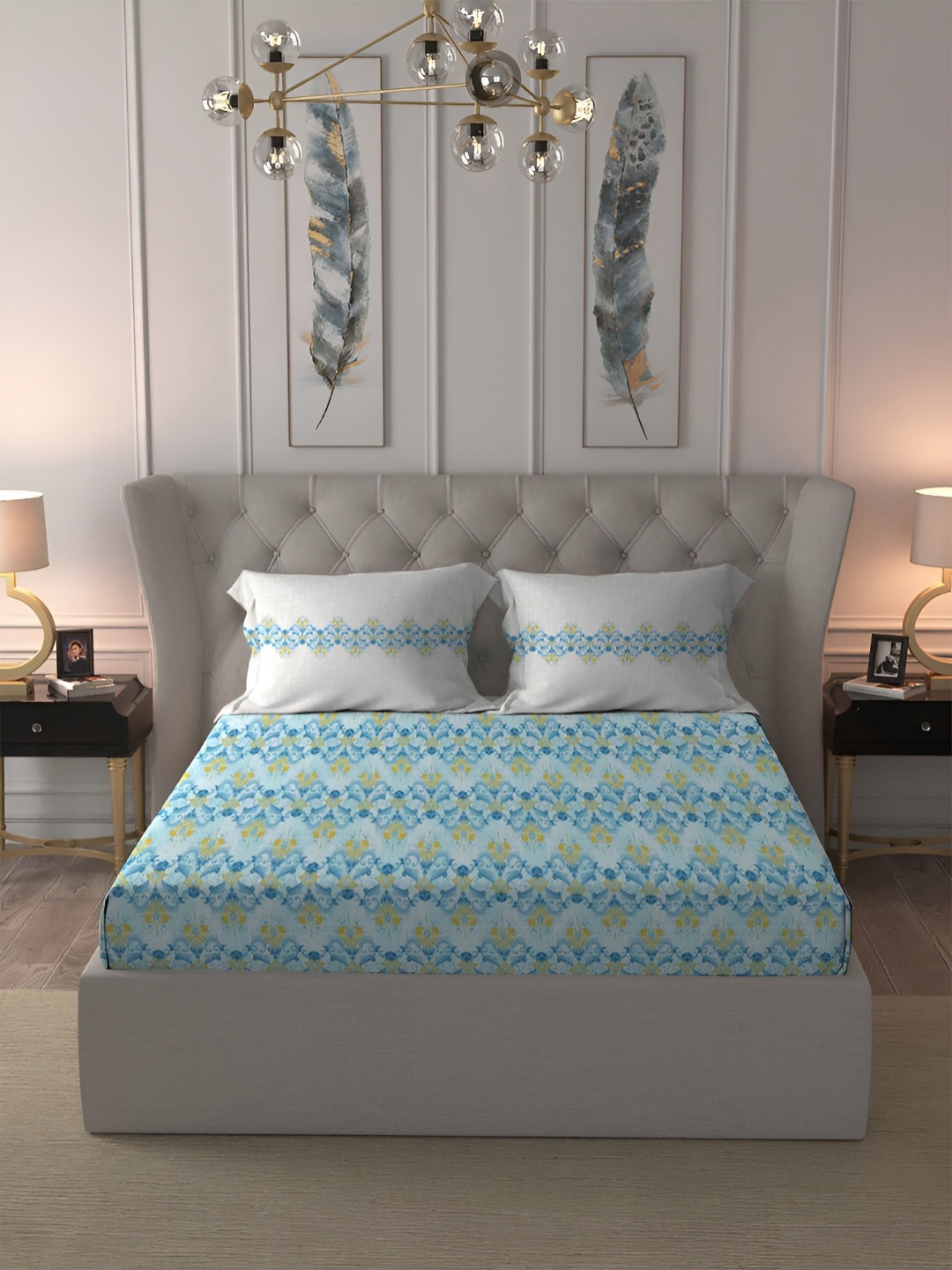 MYTRIDENT Blue & Beige Ethnic Motifs Pure Cotton 144 TC King Bedsheet with 2 Pillow Covers
MYTRIDENT Blue & Beige Ethnic Motifs Pure Cotton 144 TC King Bedsheet with 2 Pillow Covers